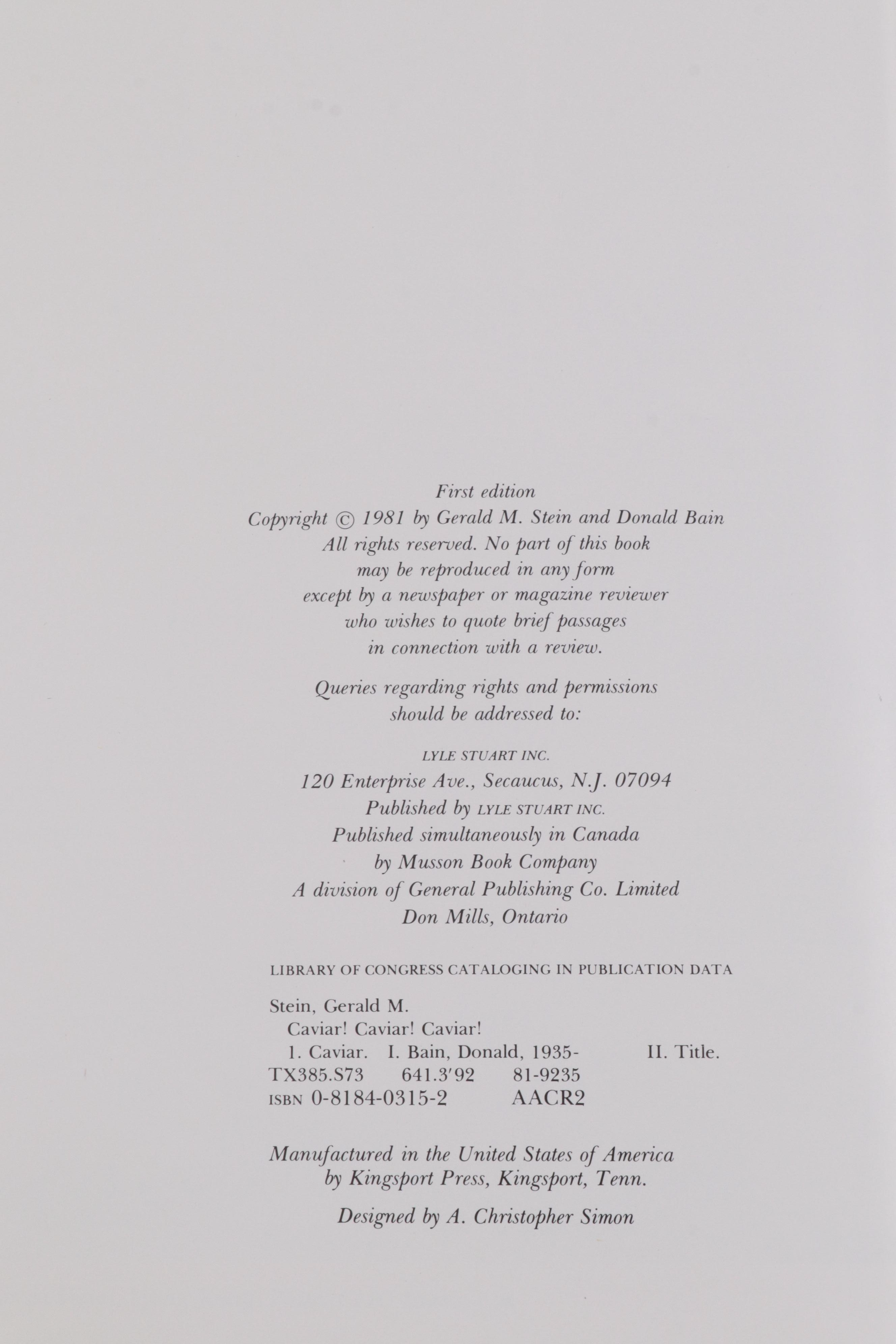 First Edition "Caviar! Caviar! Caviar!" with Crystal Caviar Bowl and Utensils