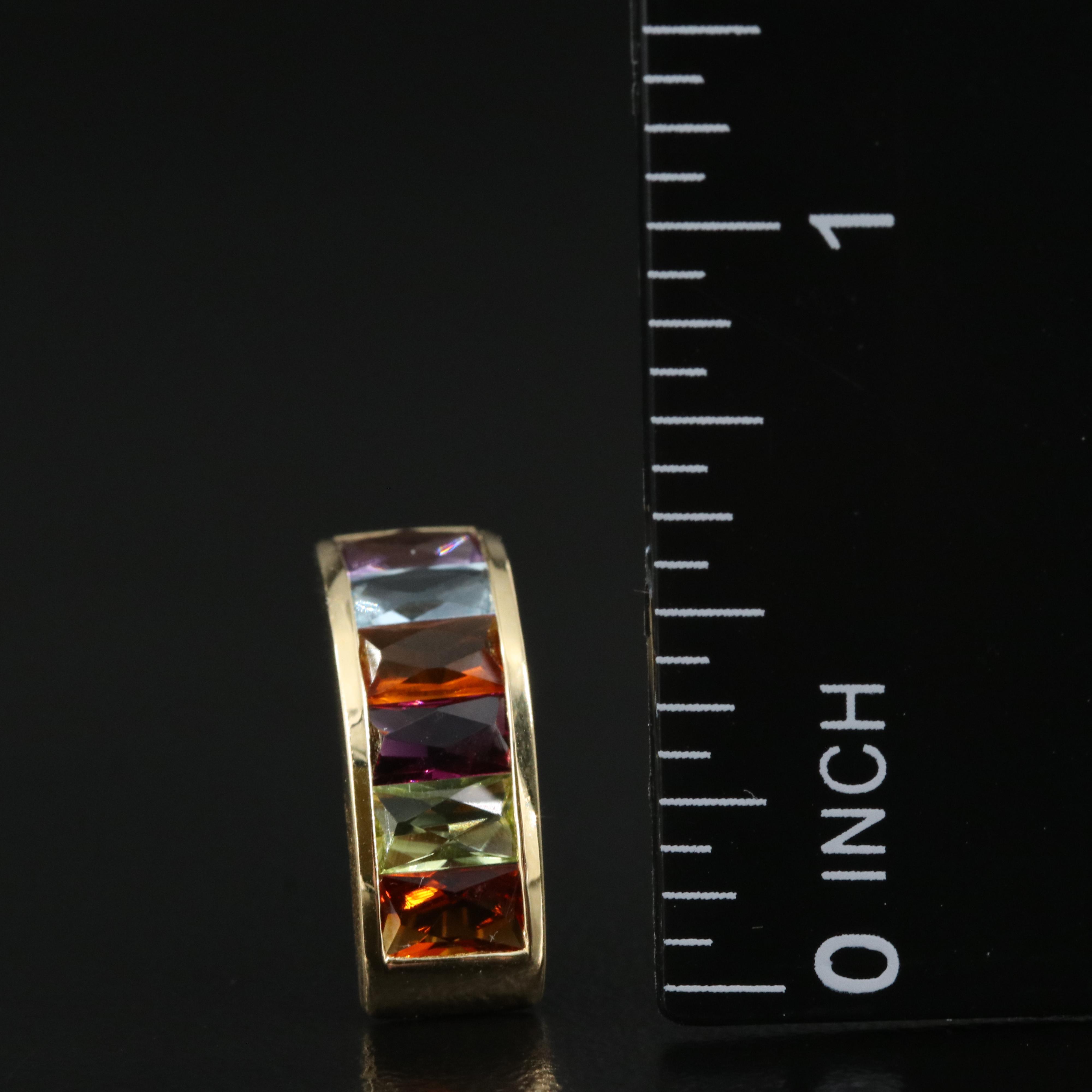 18K Citrine, Peridot, Rhodolite Garnet, Topaz and Amethyst Half Hoop Earrings