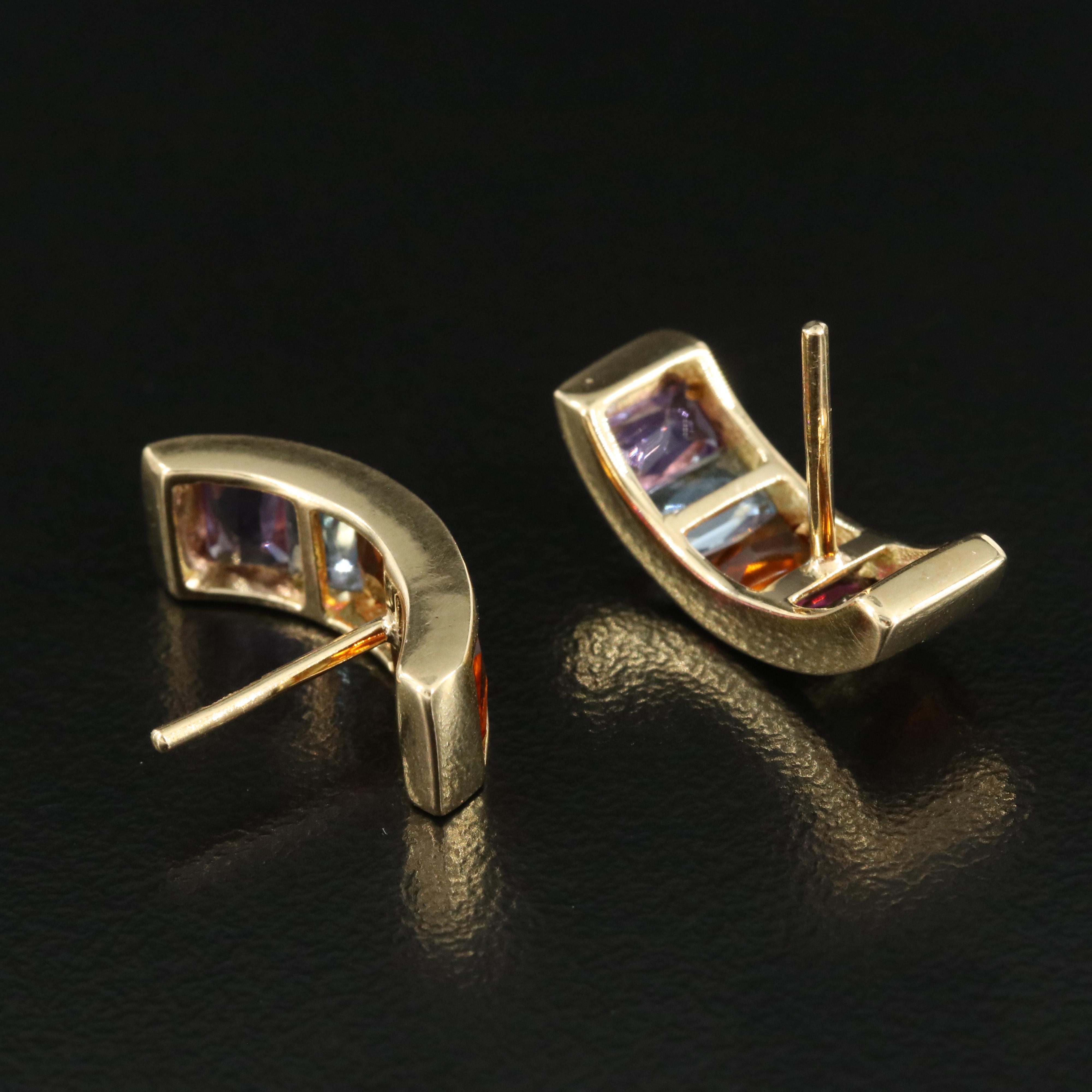 18K Citrine, Peridot, Rhodolite Garnet, Topaz and Amethyst Half Hoop Earrings