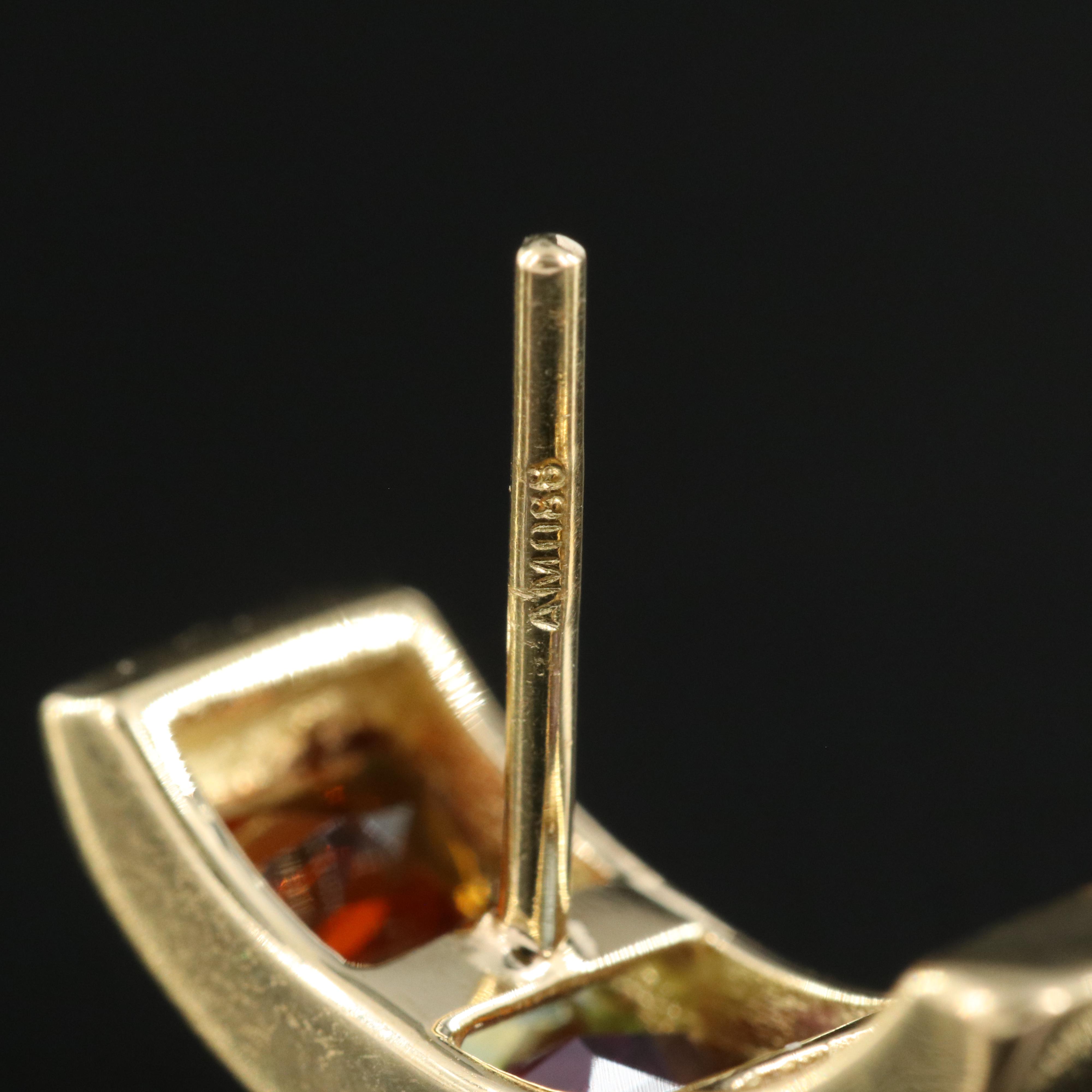 18K Citrine, Peridot, Rhodolite Garnet, Topaz and Amethyst Half Hoop Earrings