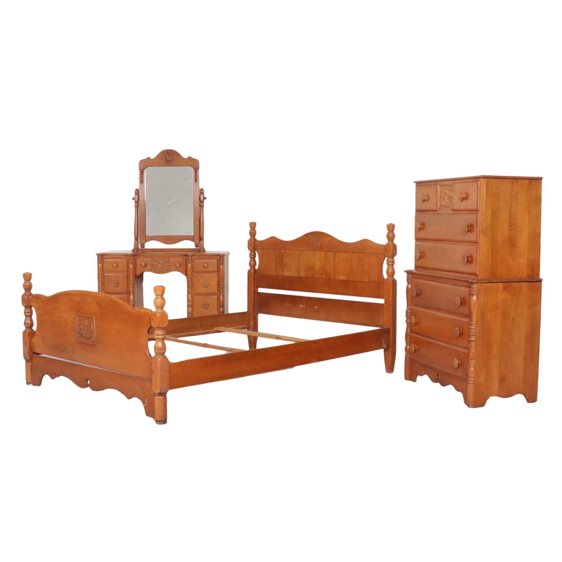 Virginia House Nautical-Themed Maple Three-Piece Bedroom Set, Mid-20th Century
