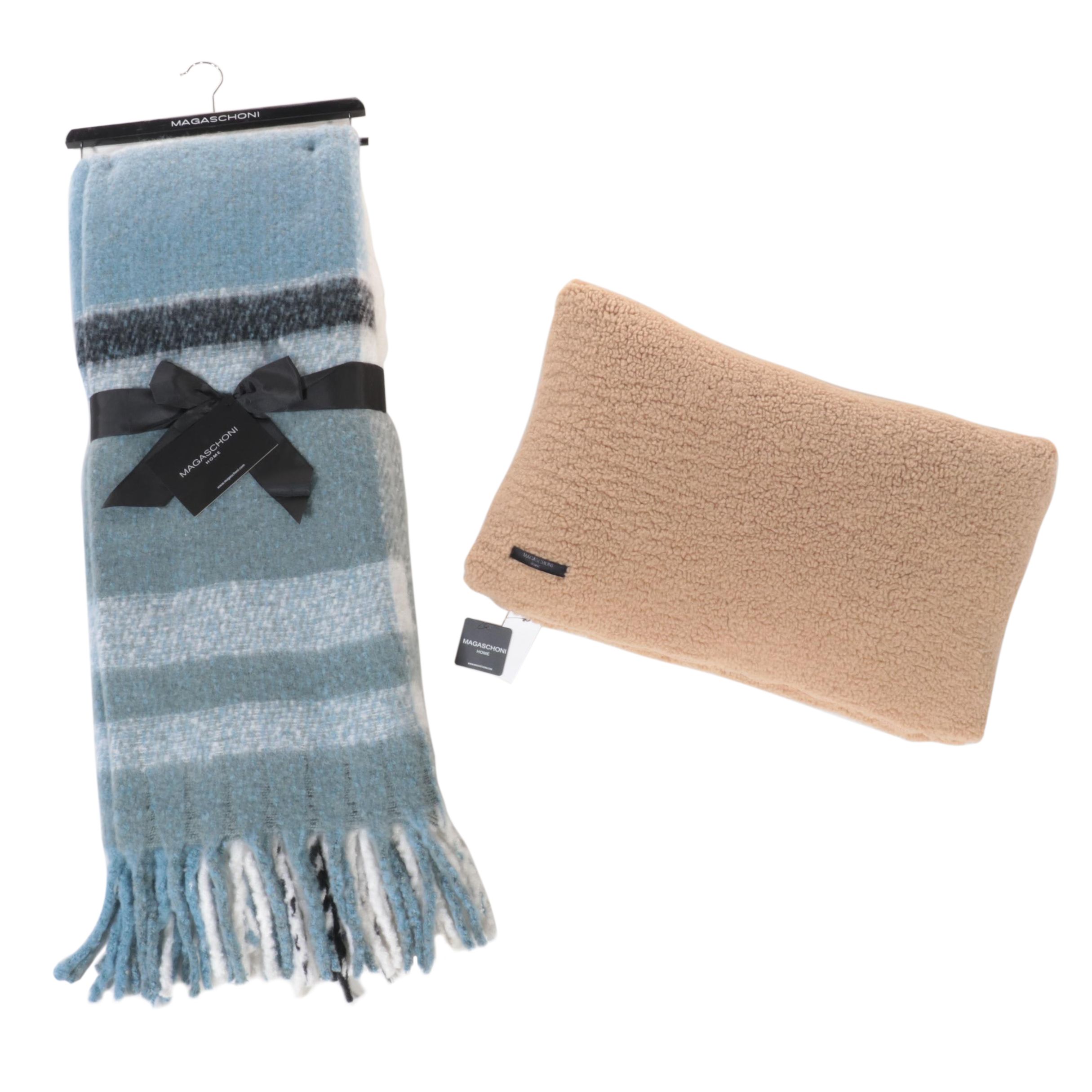 Magaschoni Home Faux Mohair Throw with Faux Fur Accent Pillow