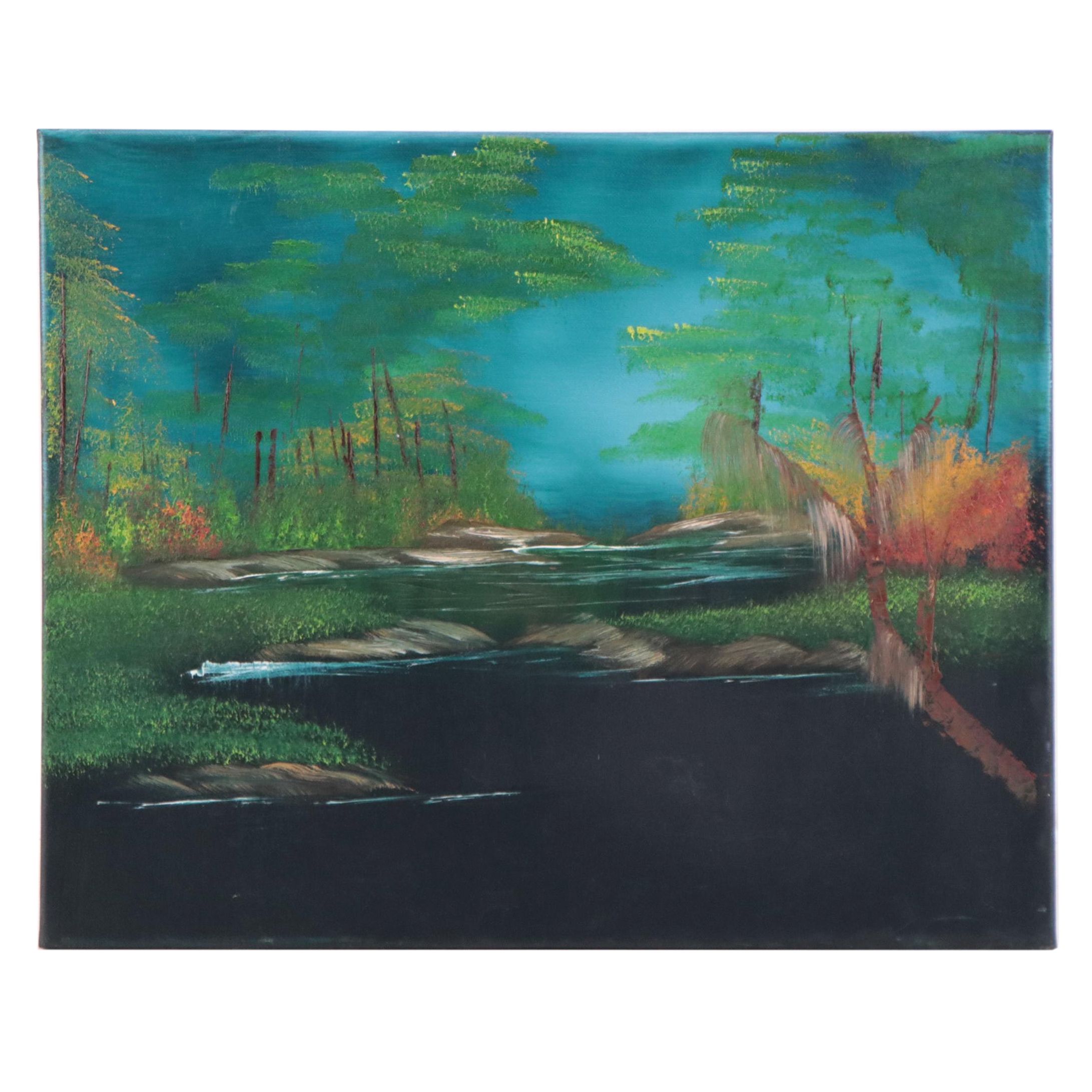 Oil Painting of Nocturne Pond Landscape