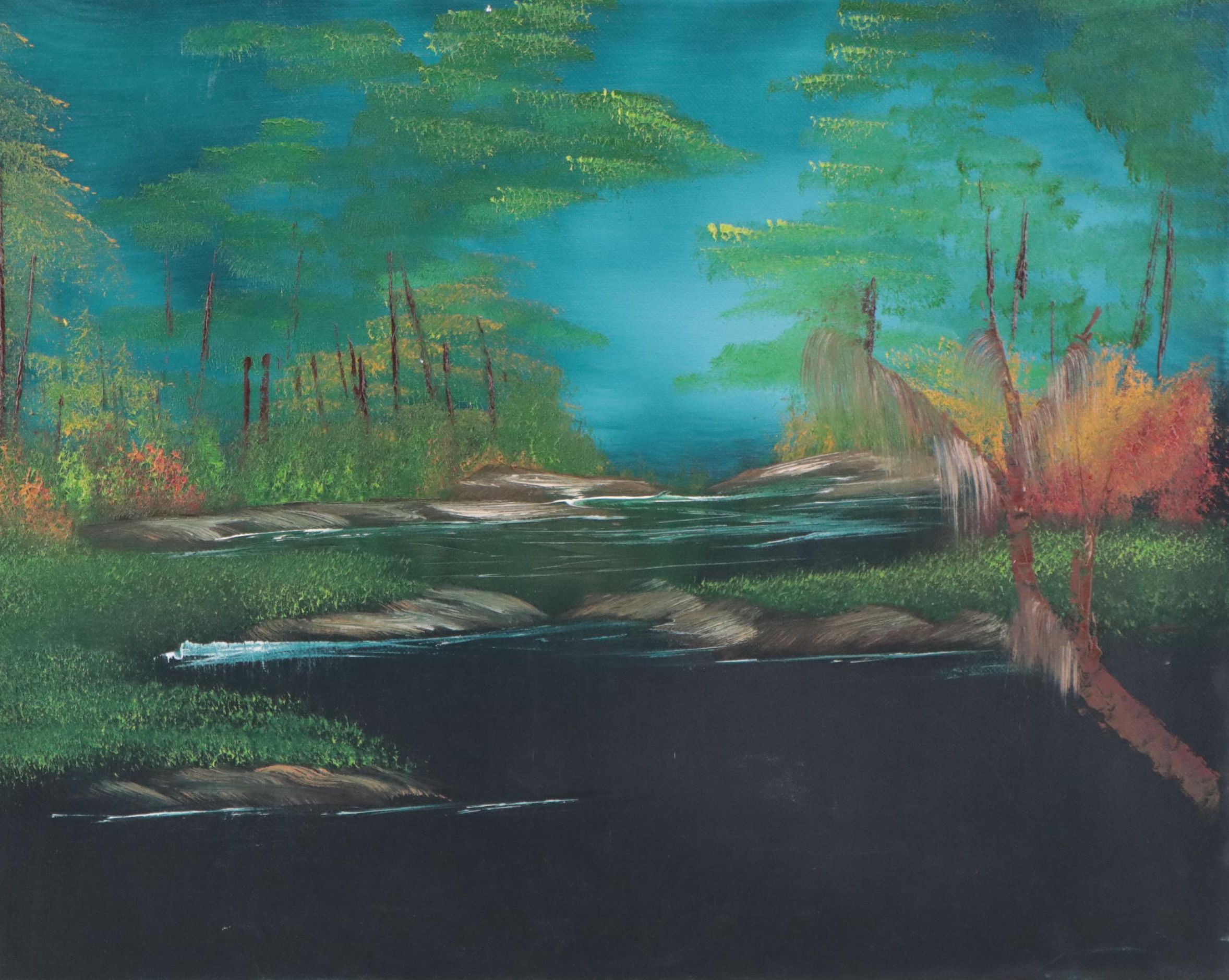 Oil Painting of Nocturne Pond Landscape
