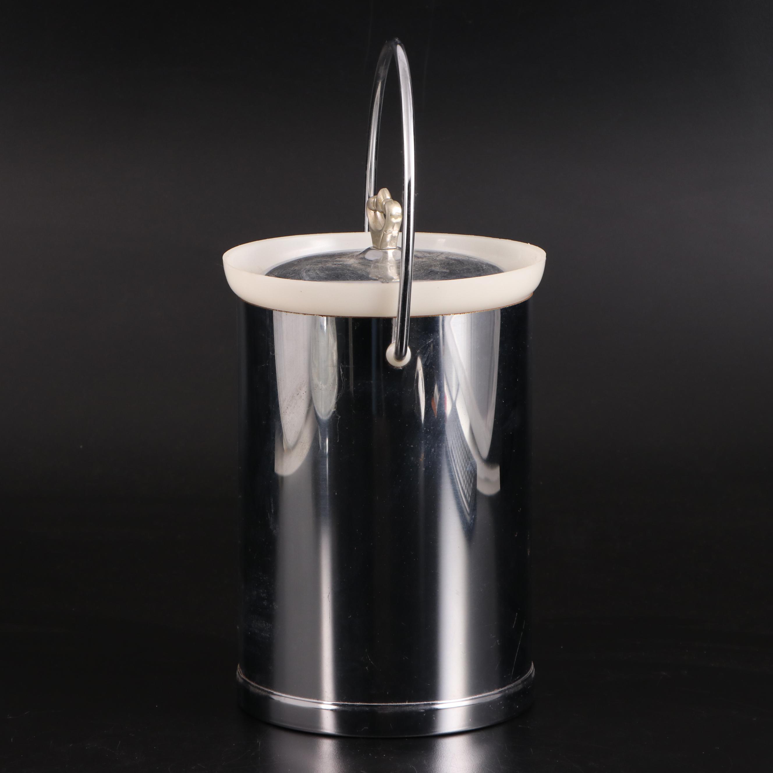 Glass and Chrome Lazy Susan with Ice Bucket and Coasters