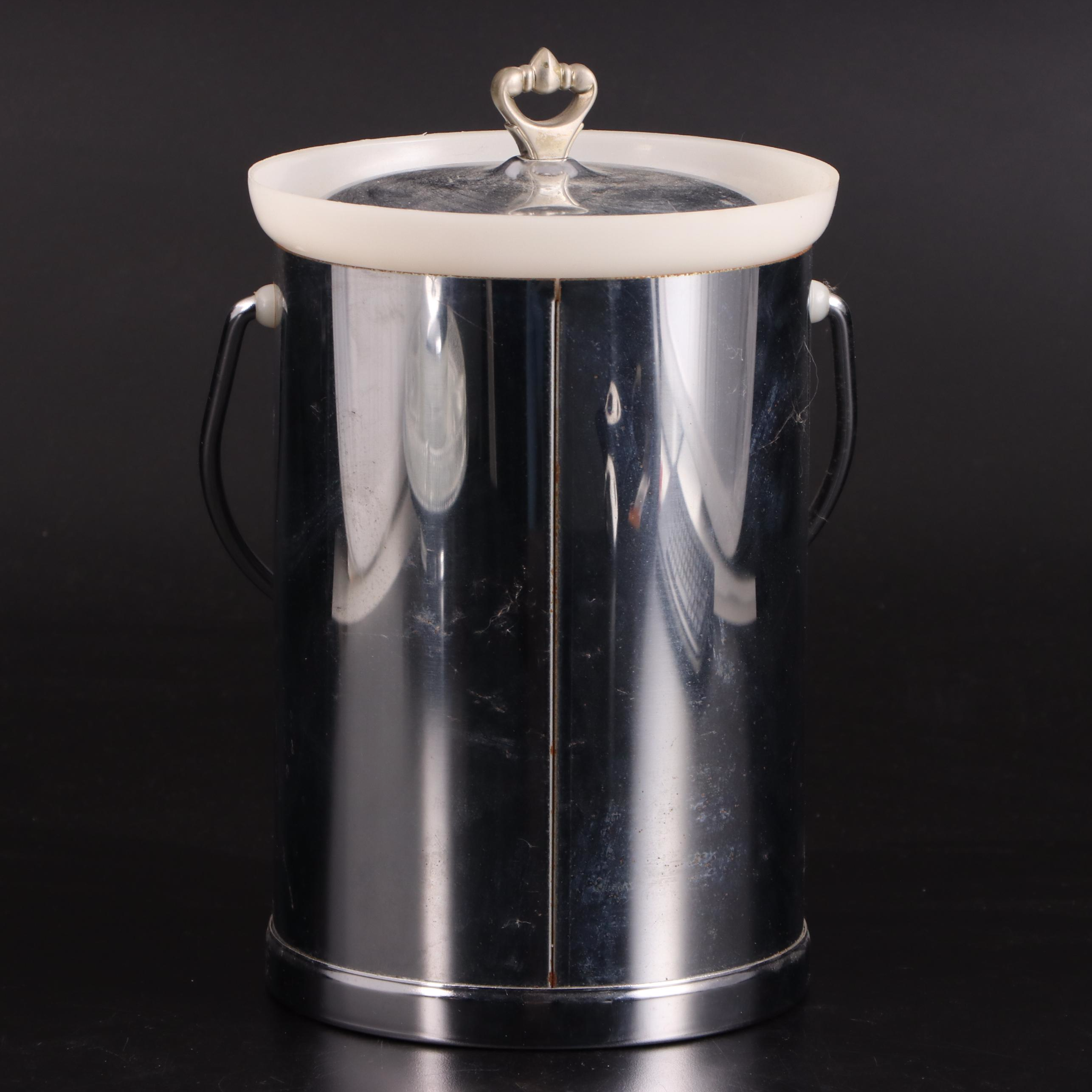 Glass and Chrome Lazy Susan with Ice Bucket and Coasters