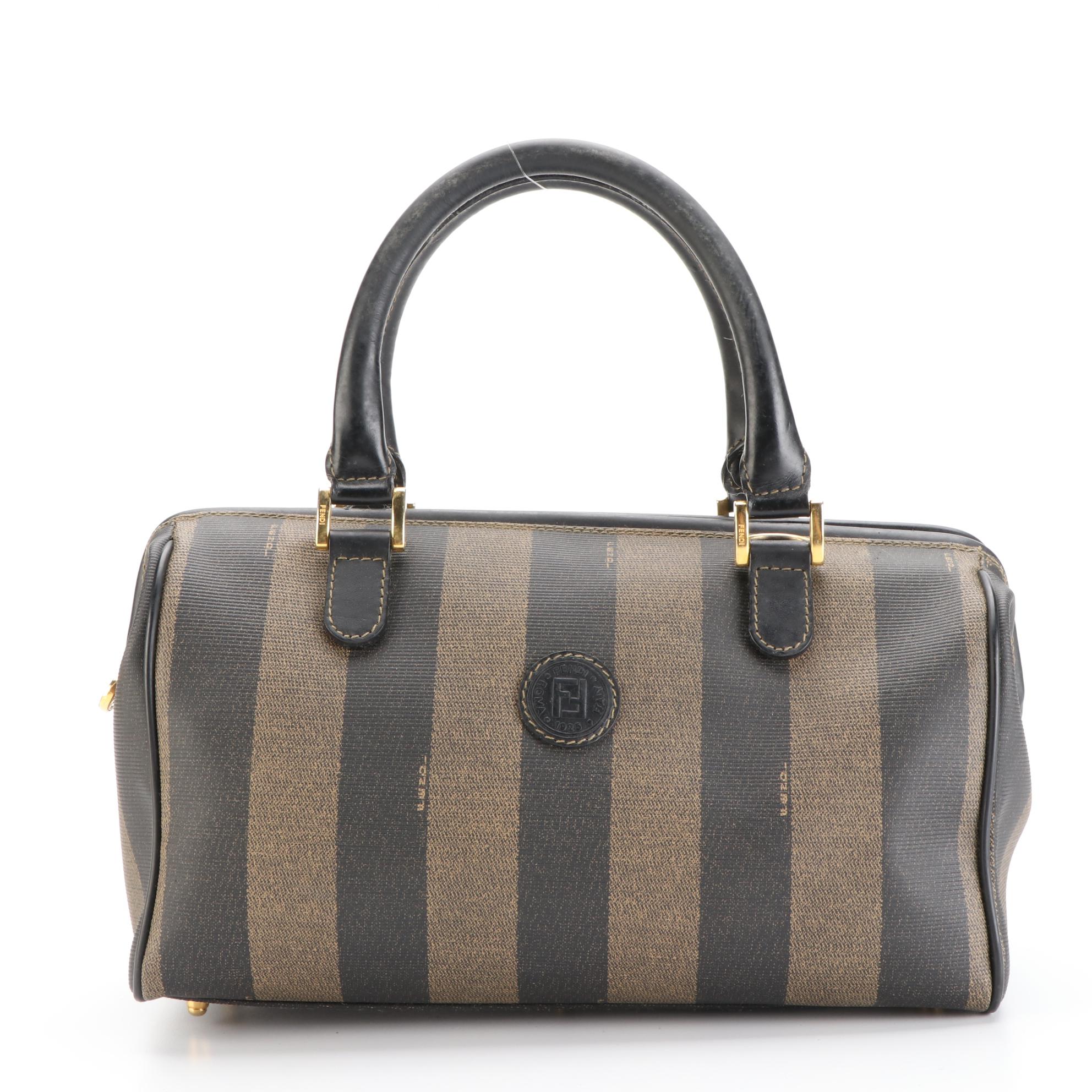Fendi Boston Bag in Pequin Coated Canvas and Leather