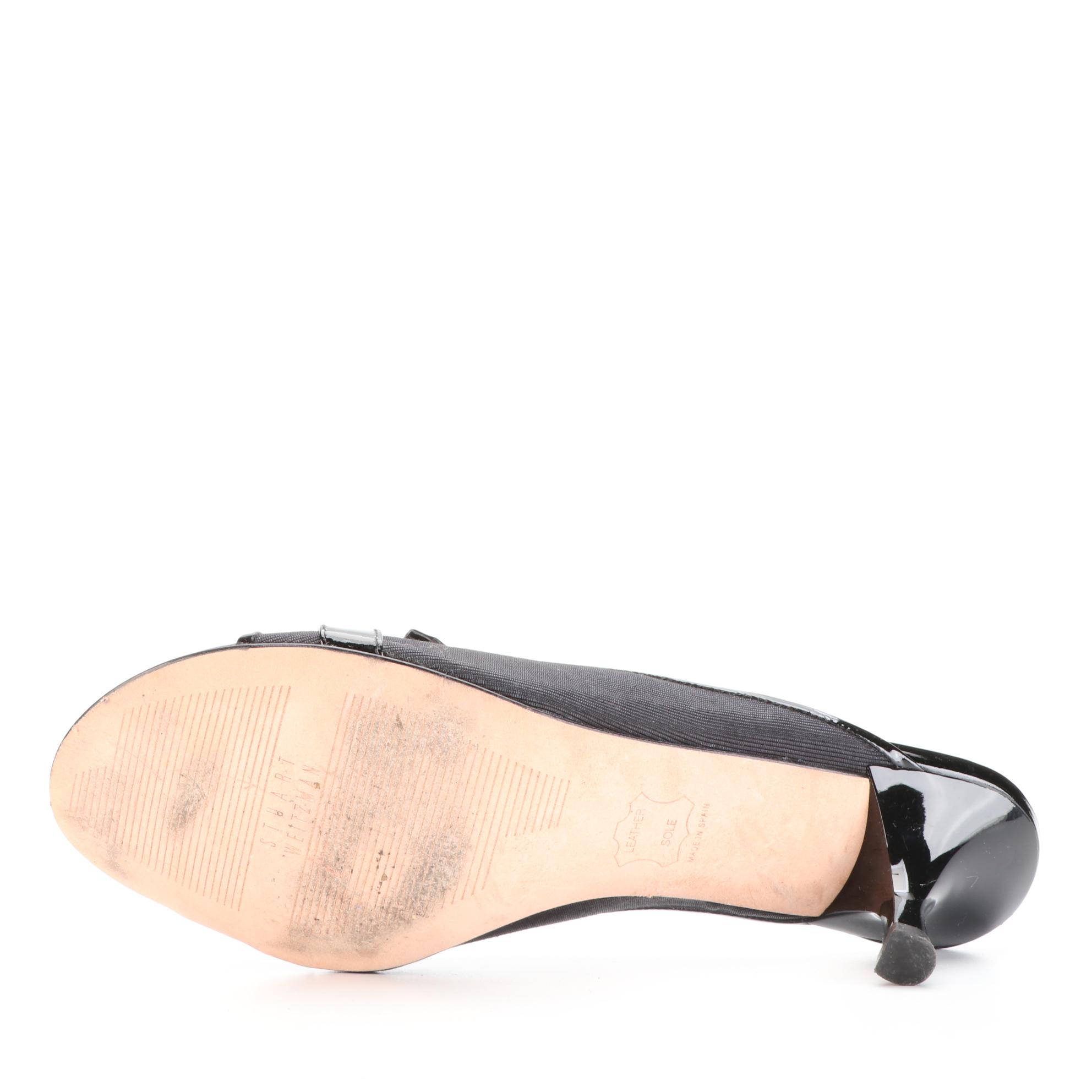 Stuart Weitzman Bow Slide with Kitten Heel, Ankle Strap Block Heel Sandals