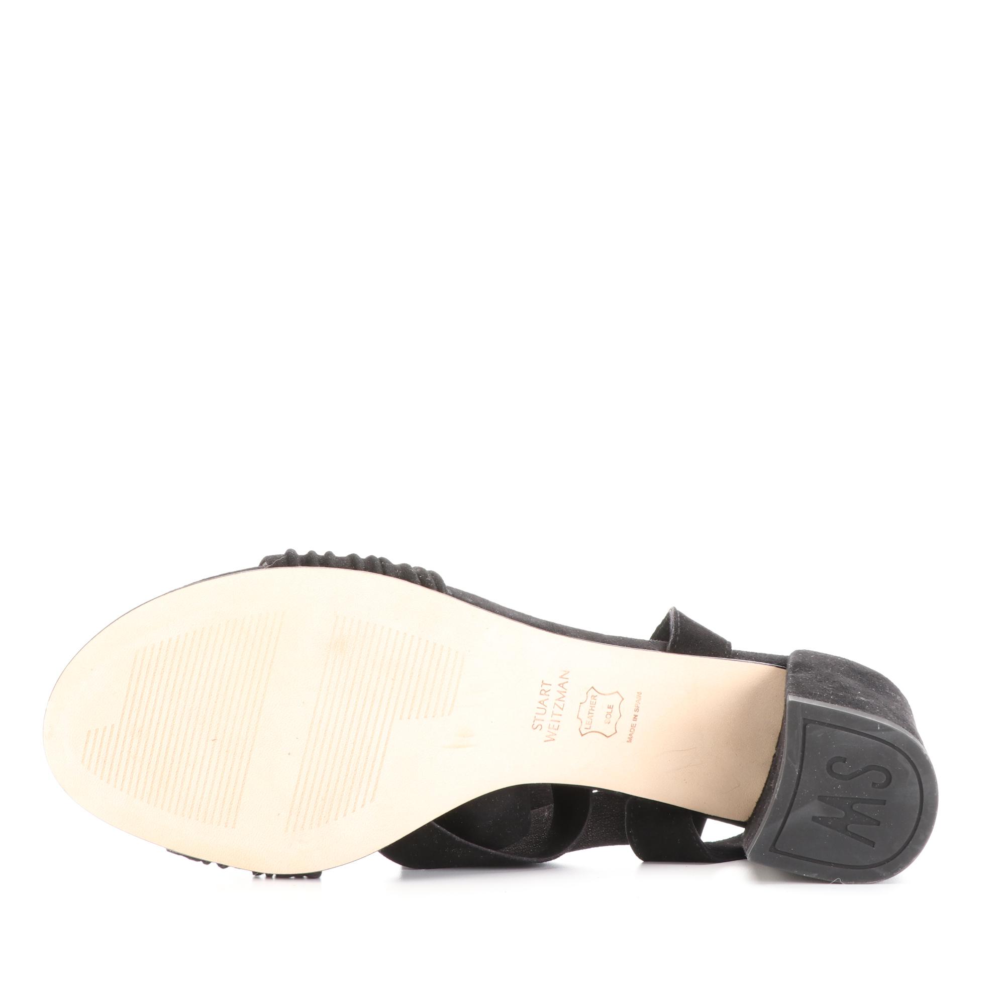 Stuart Weitzman Bow Slide with Kitten Heel, Ankle Strap Block Heel Sandals