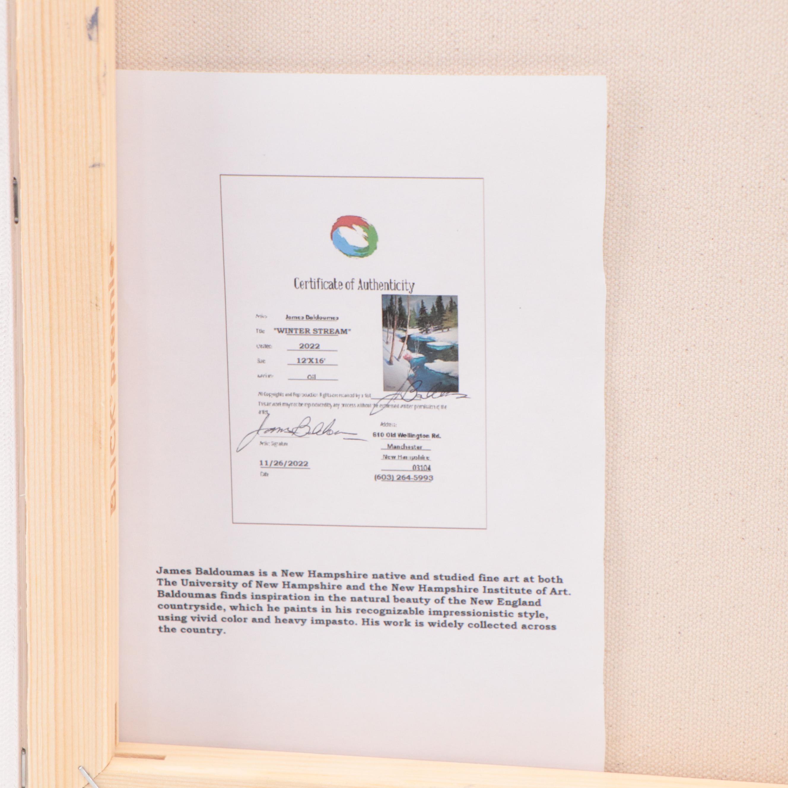 James Baldoumas Landscape Oil Painting "Winter Stream," 2022