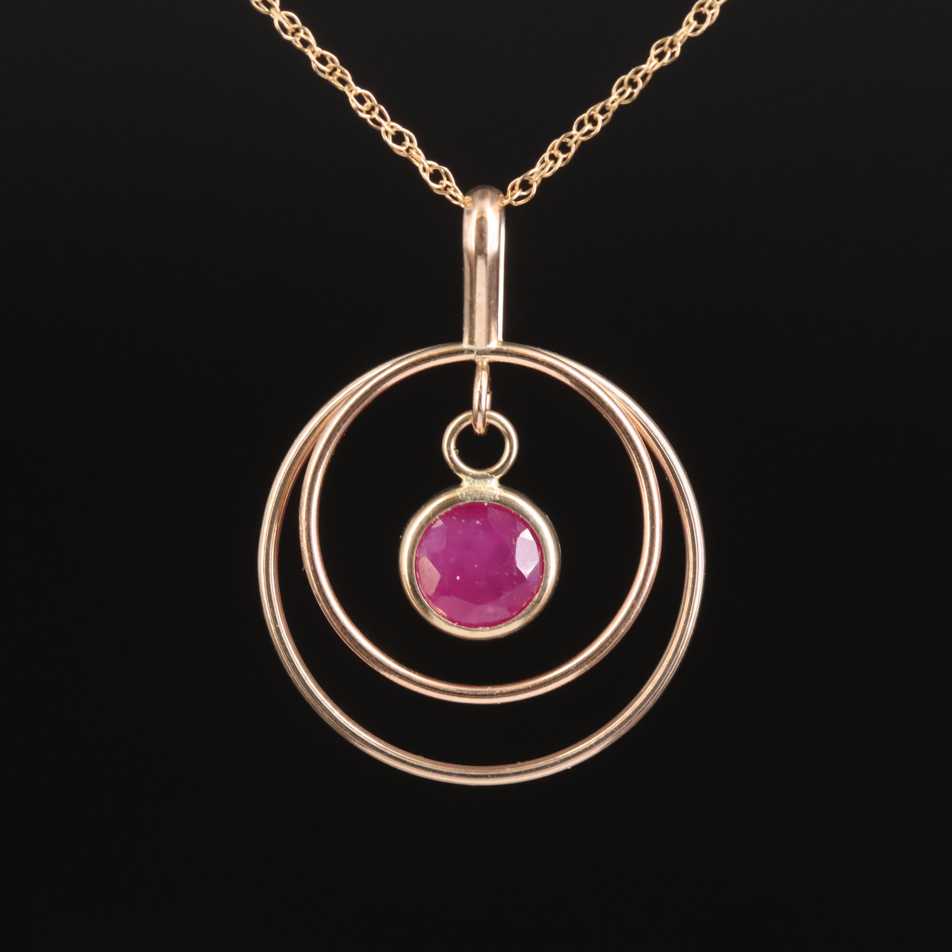 10K Ruby Concentric Pendant Necklace
