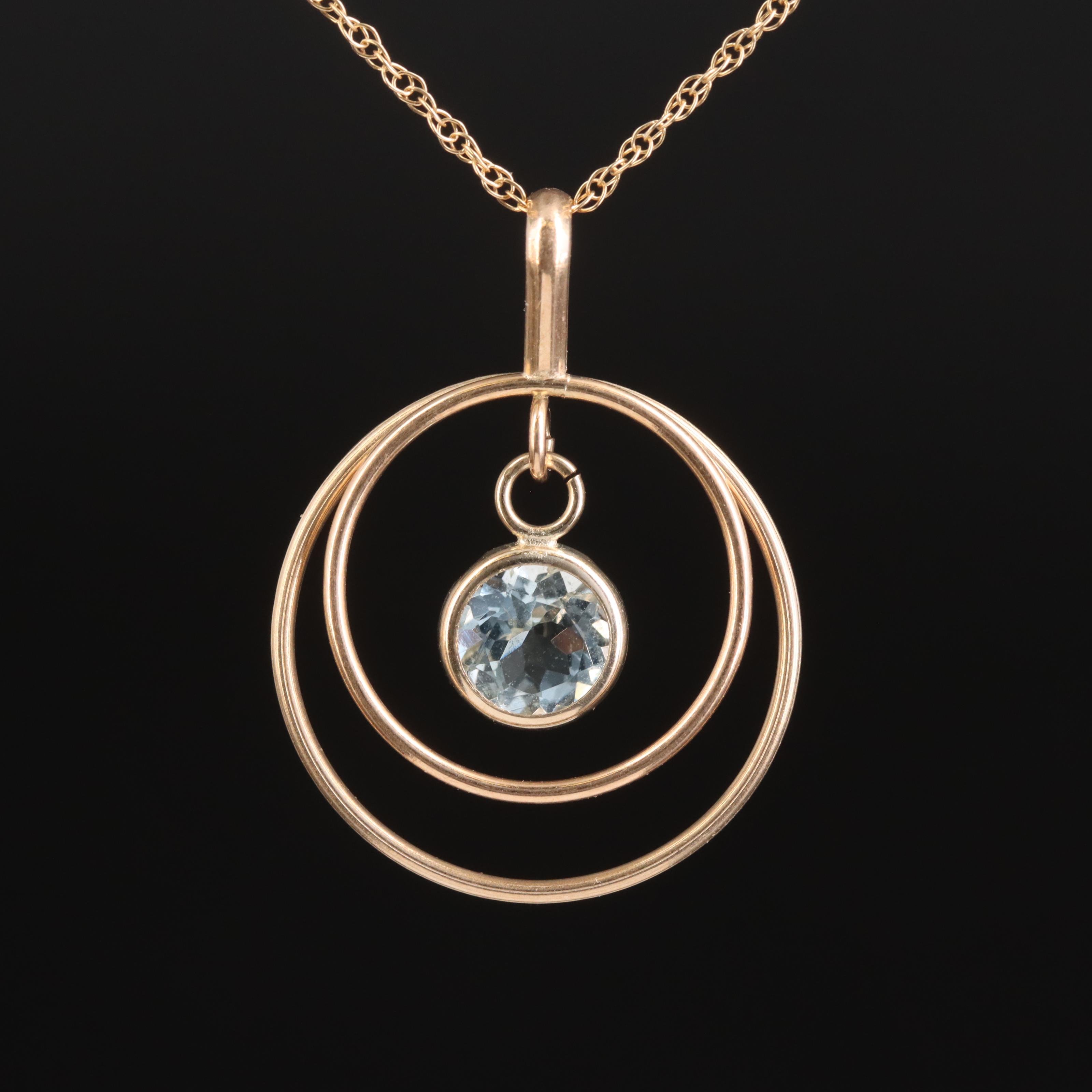 10K Aquamarine Concentric Pendant Necklace