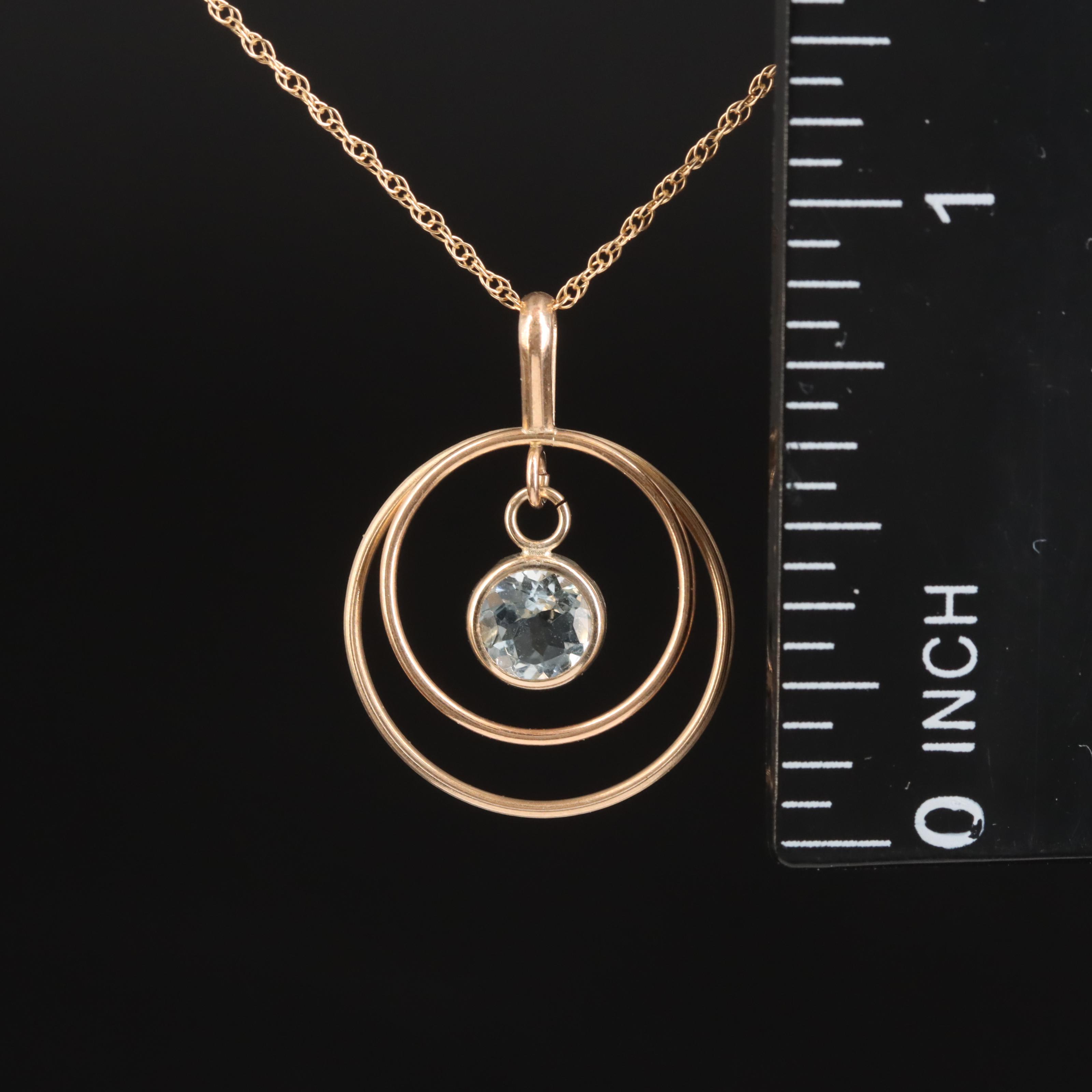 10K Aquamarine Concentric Pendant Necklace