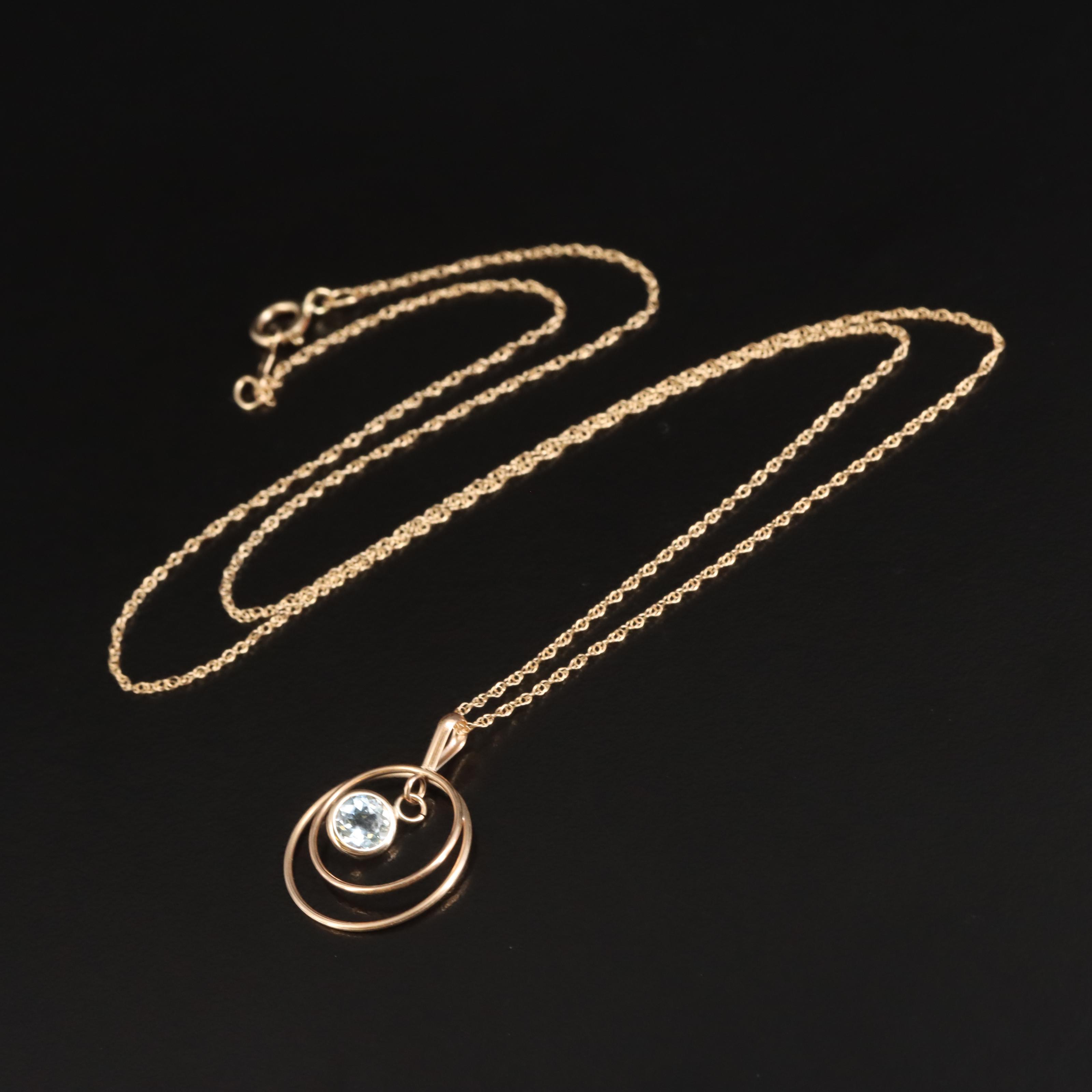 10K Aquamarine Concentric Pendant Necklace