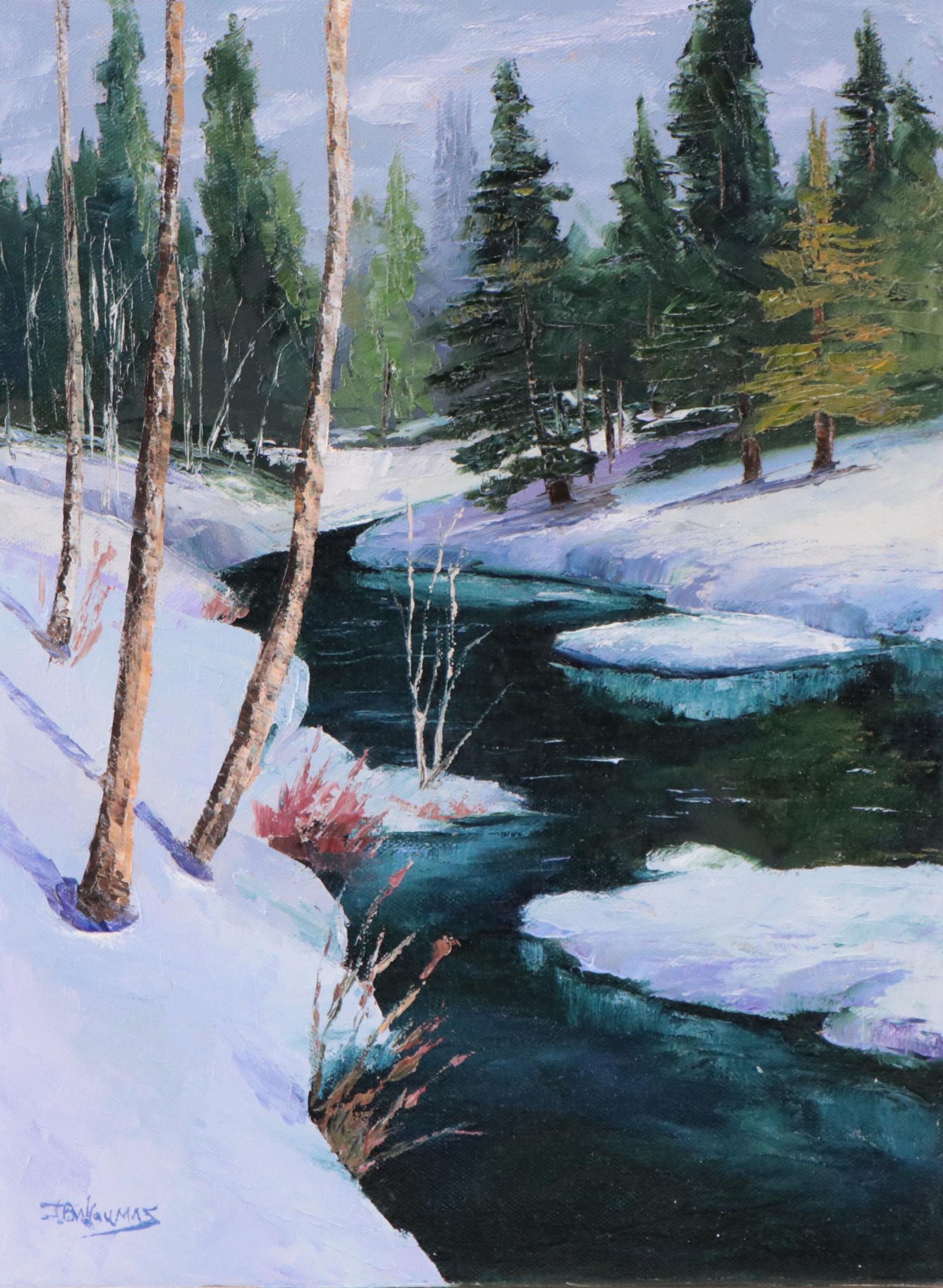 James Baldoumas Landscape Oil Painting "Winter Stream," 2022