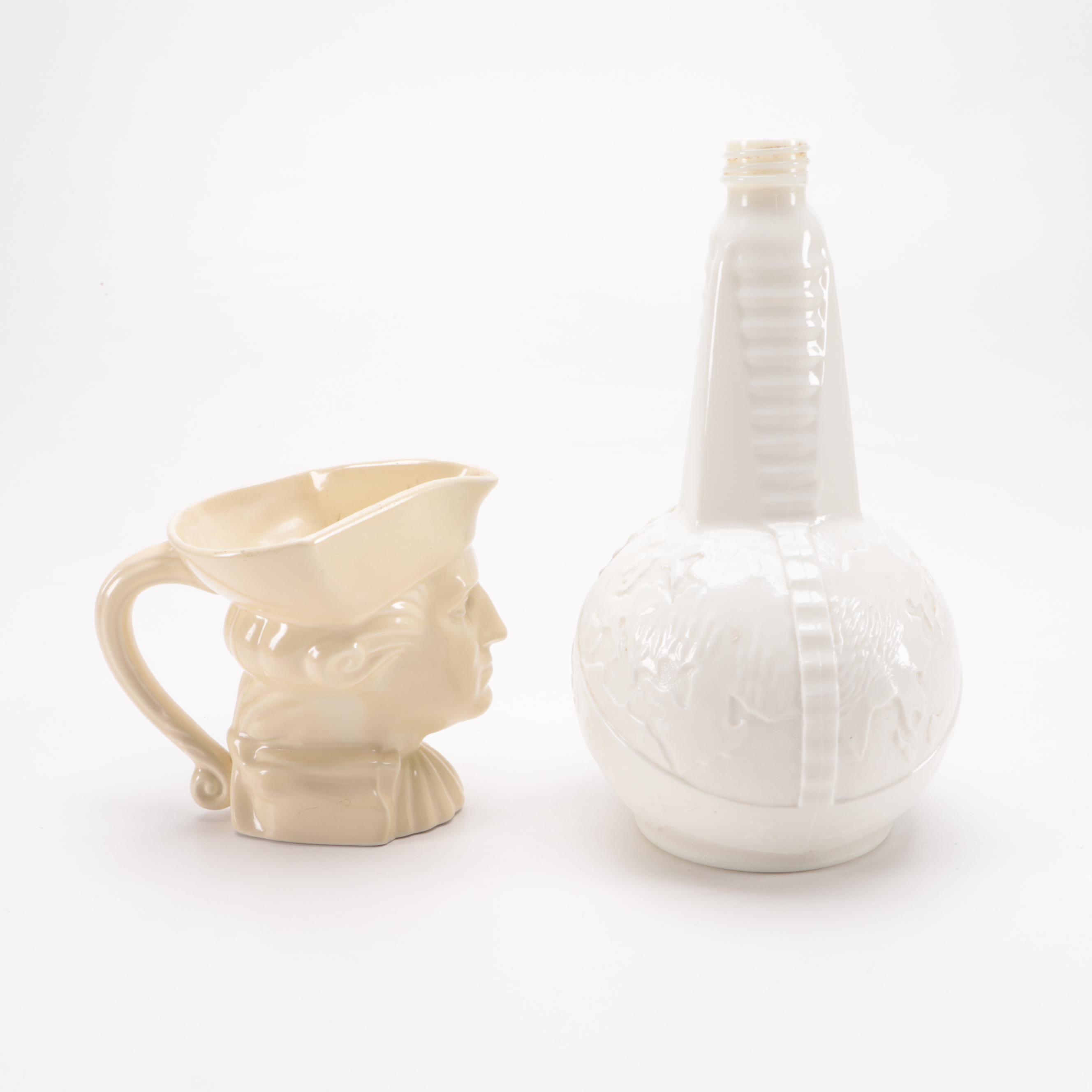 Anchor Hocking Uranium Glass World's Fair Bottle with Creamer and Banner