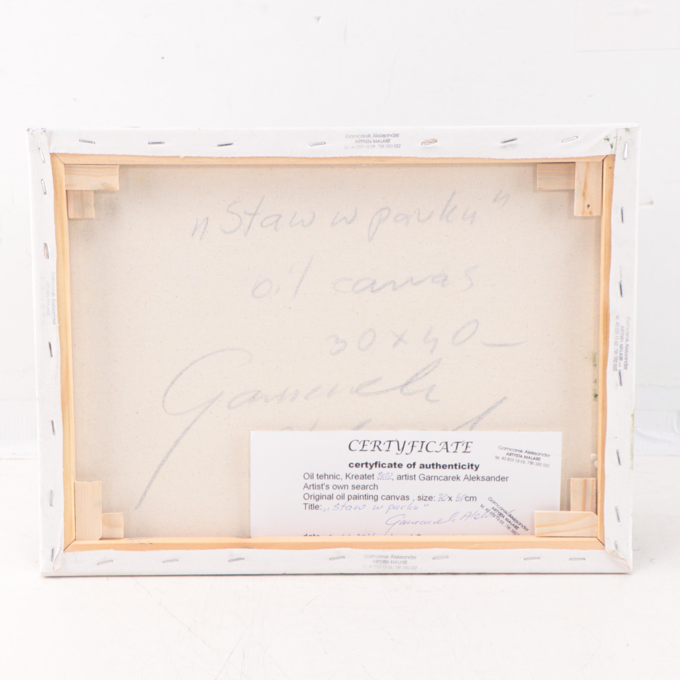 Garncarek Aleksander Oil Painting "Staw W Parku," 2022