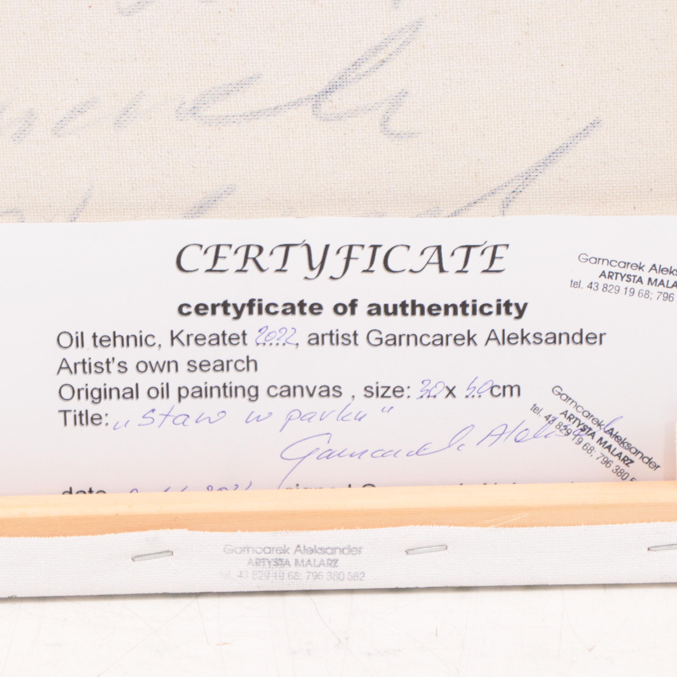 Garncarek Aleksander Oil Painting "Staw W Parku," 2022