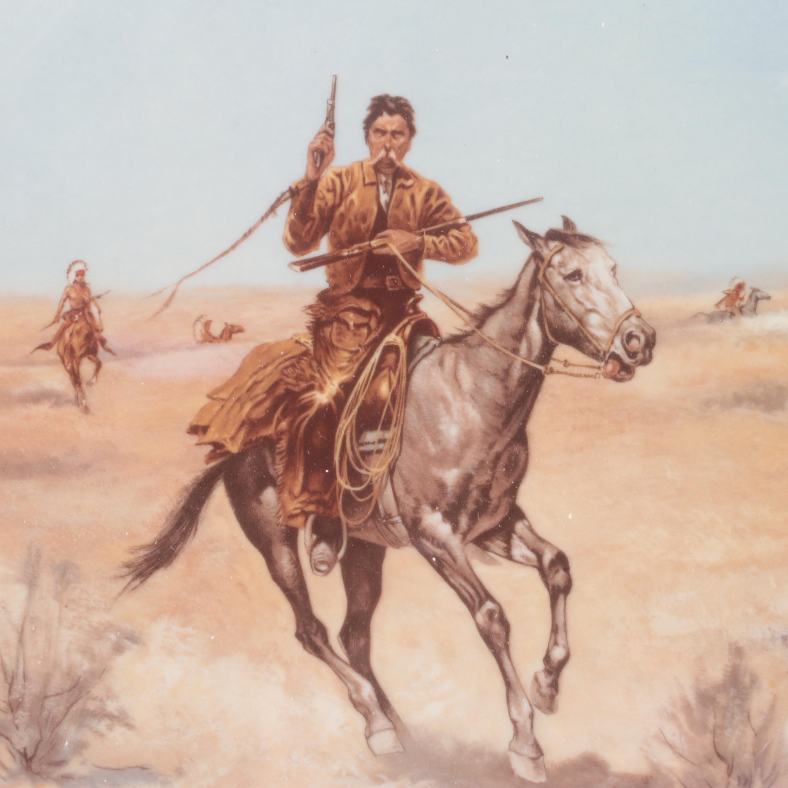 "The Flight" and "Aiding a Comrade" Ceramic Collector Plates in Display Frames