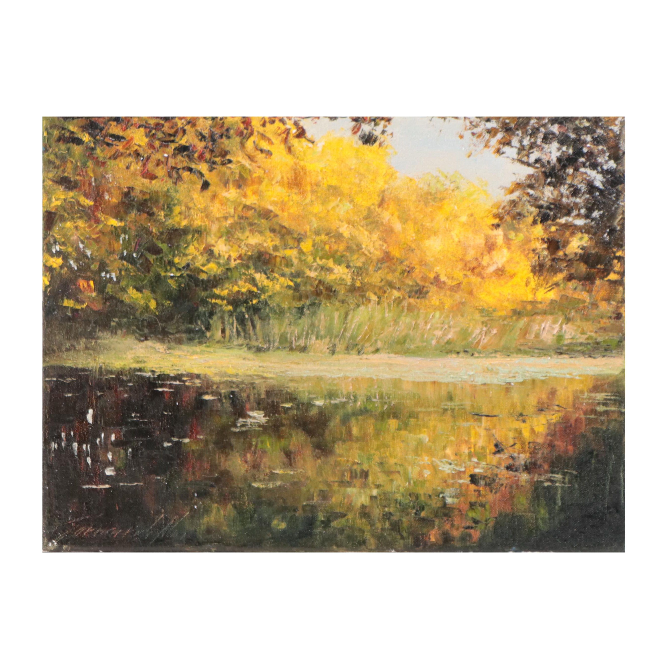 Garncarek Aleksander Landscape Oil Painting "Staw Jesienny," 2022