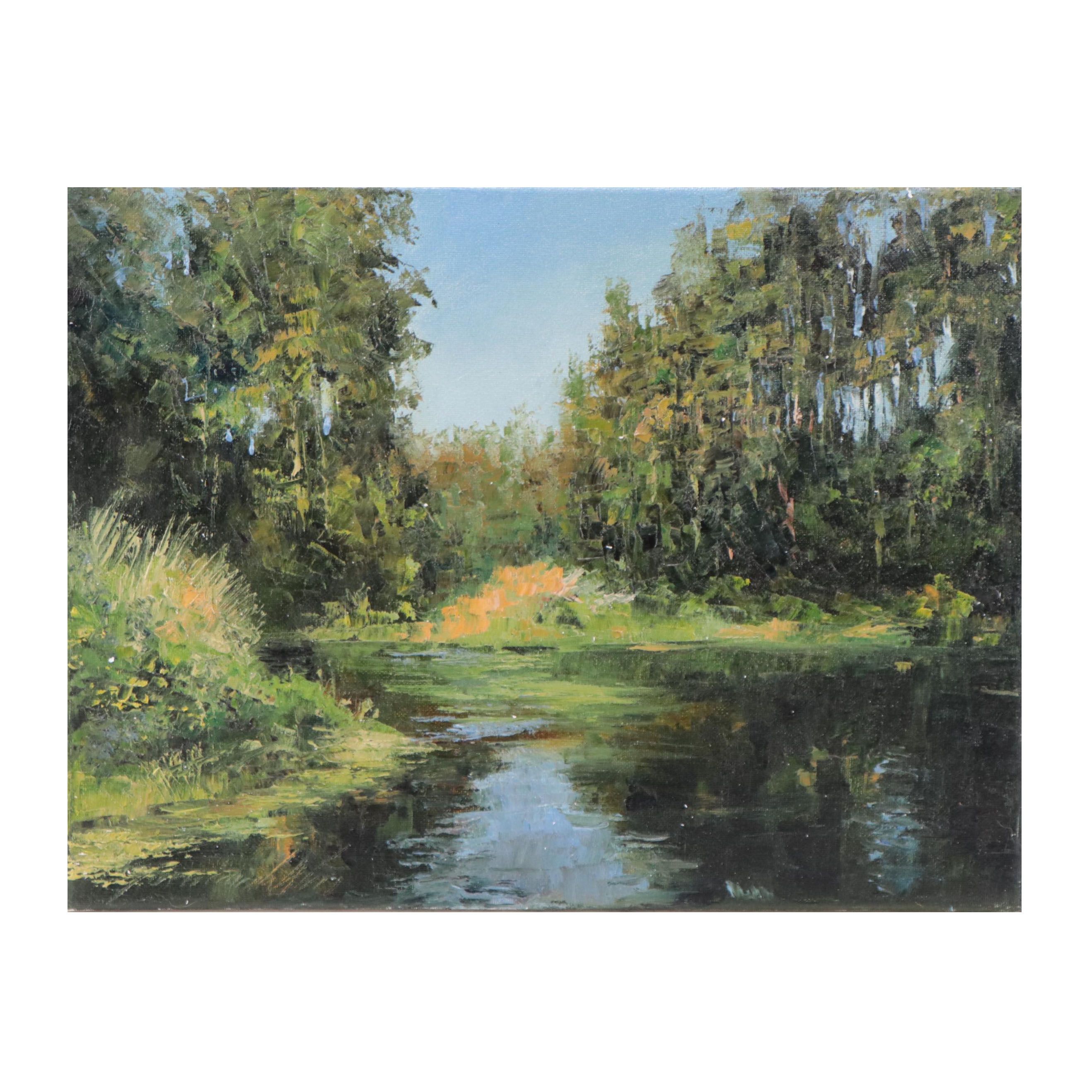 Garncarek Aleksander Oil Painting "Rzeka w Lesie," 2022