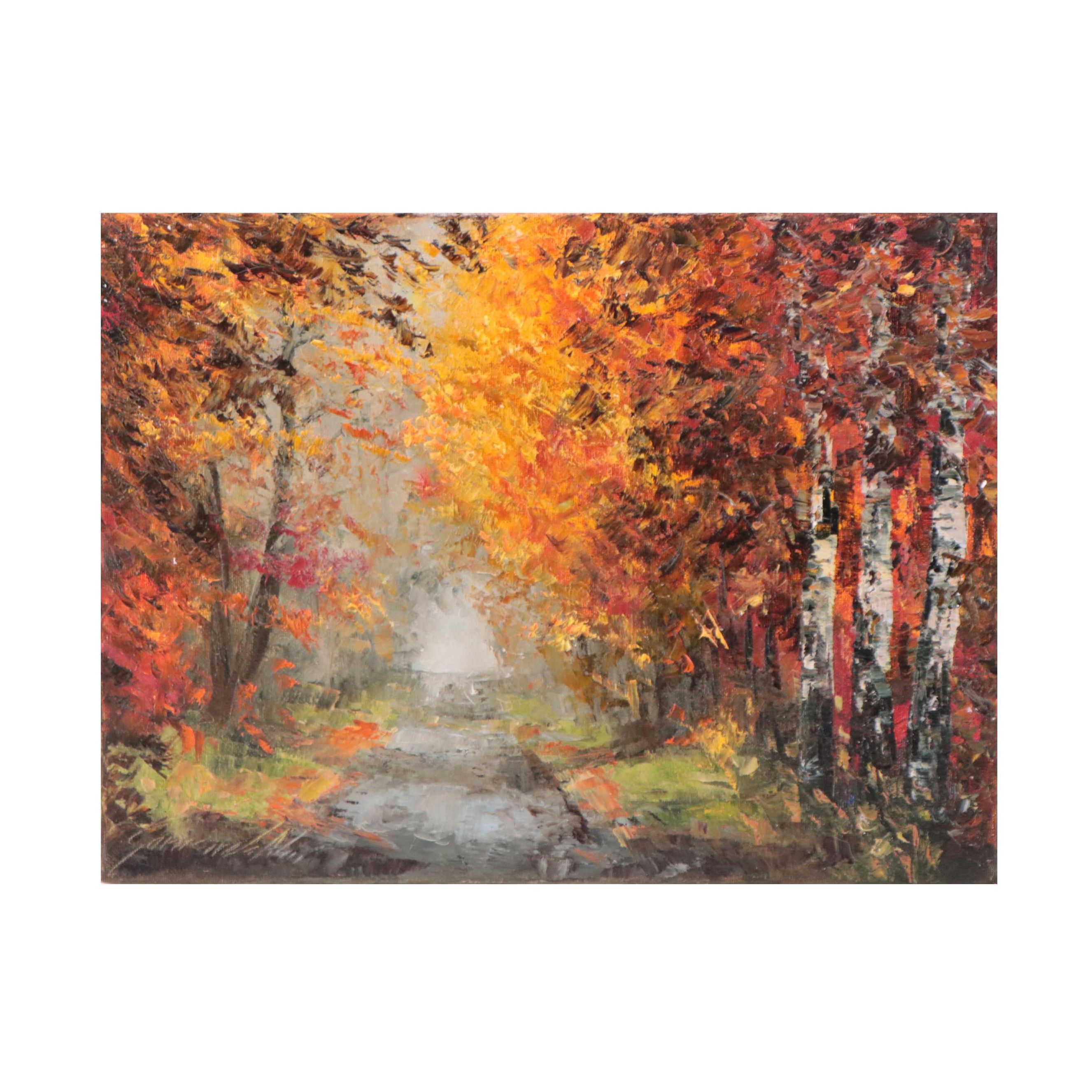 Garncarek Aleksander Landscape Oil Painting "Jesienna Droga," 2022