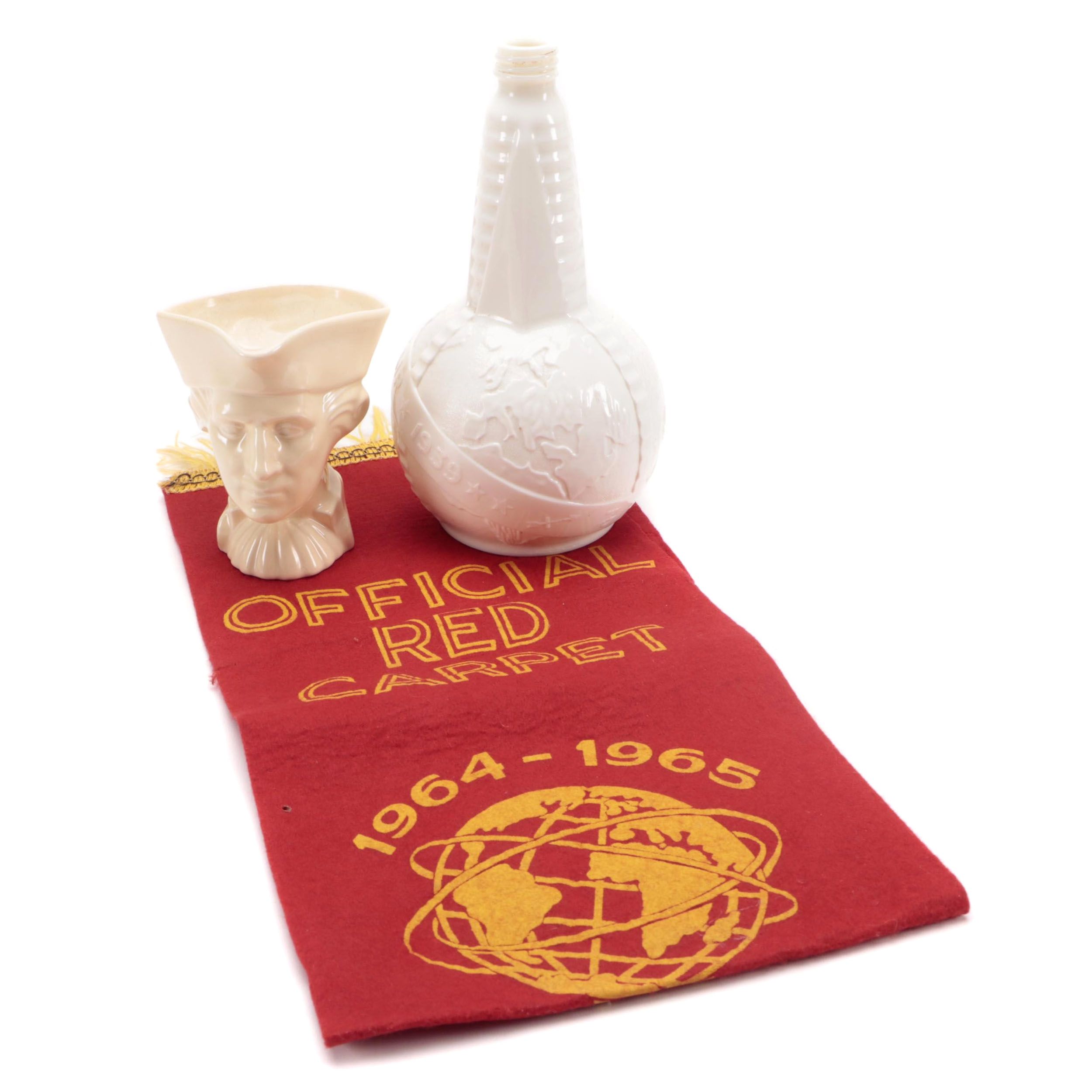 Anchor Hocking Uranium Glass World's Fair Bottle with Creamer and Banner