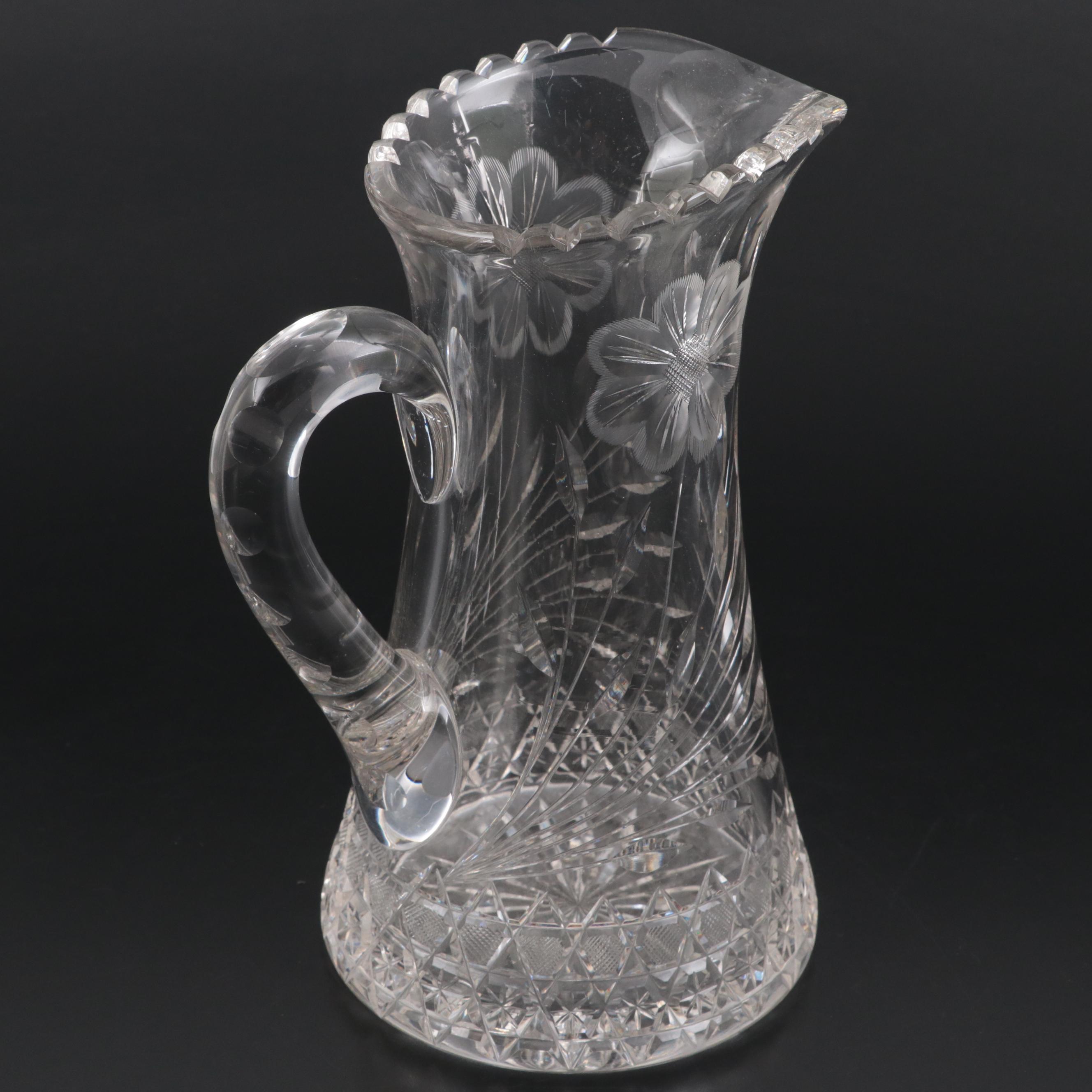 American Brilliant Style Cut Glass Carafe and Pitcher, 20th Century