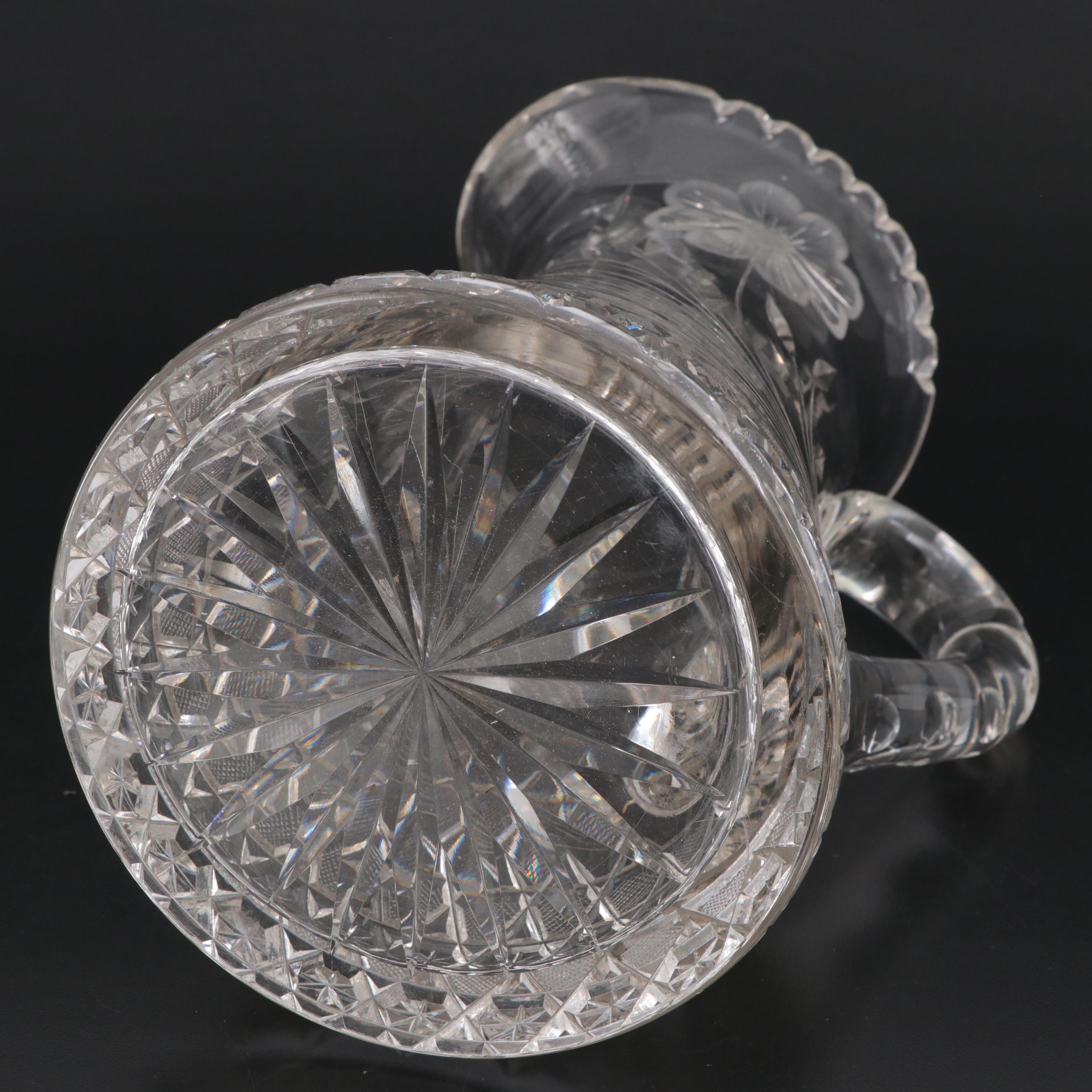 American Brilliant Style Cut Glass Carafe and Pitcher, 20th Century