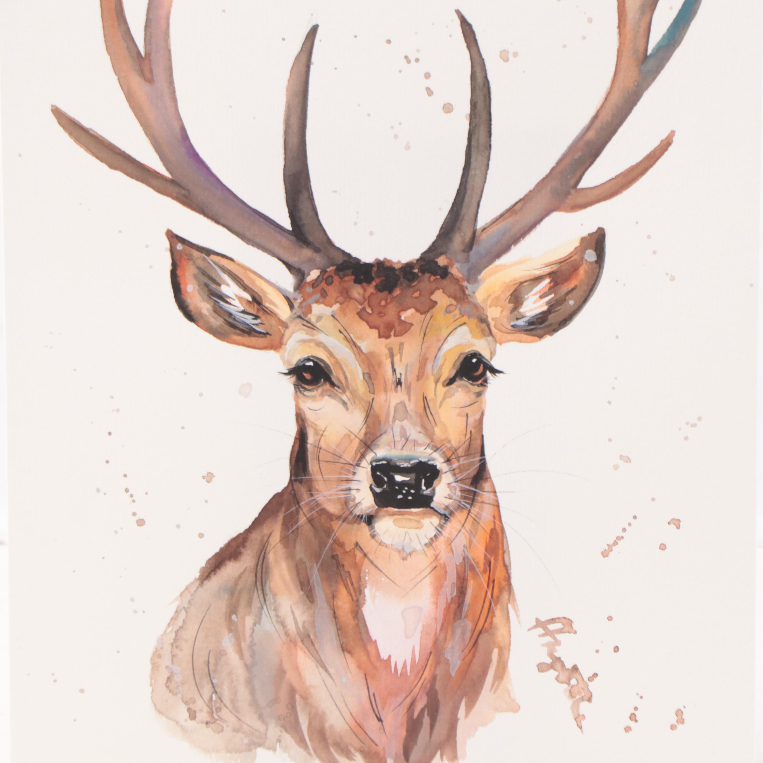 Anne Gorywine Watercolor Painting of Deer, 2022