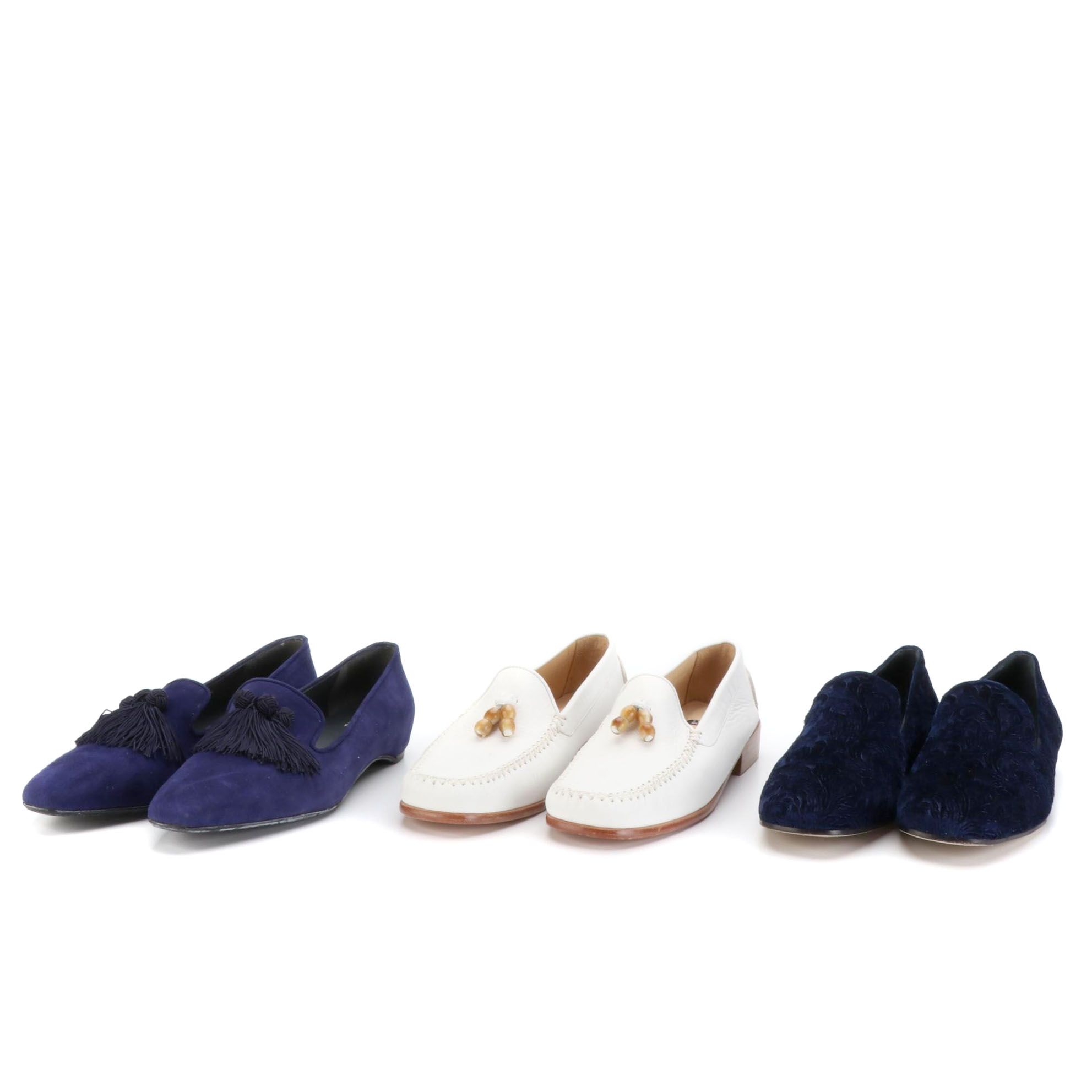 Stuart Weitzman Velvet Brocade, Leather, and Suede Loafers