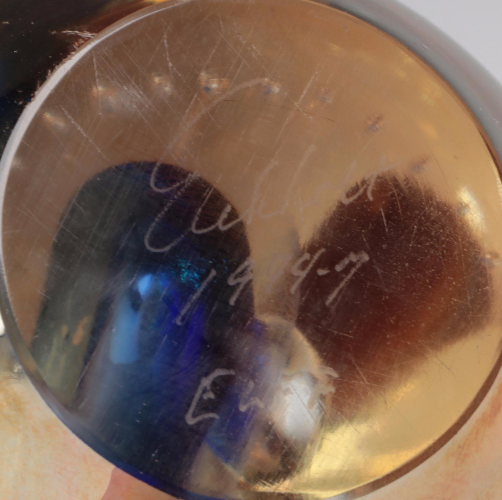 Robert Eickholt Blue in Gold Iridescent Paperweight, 1994