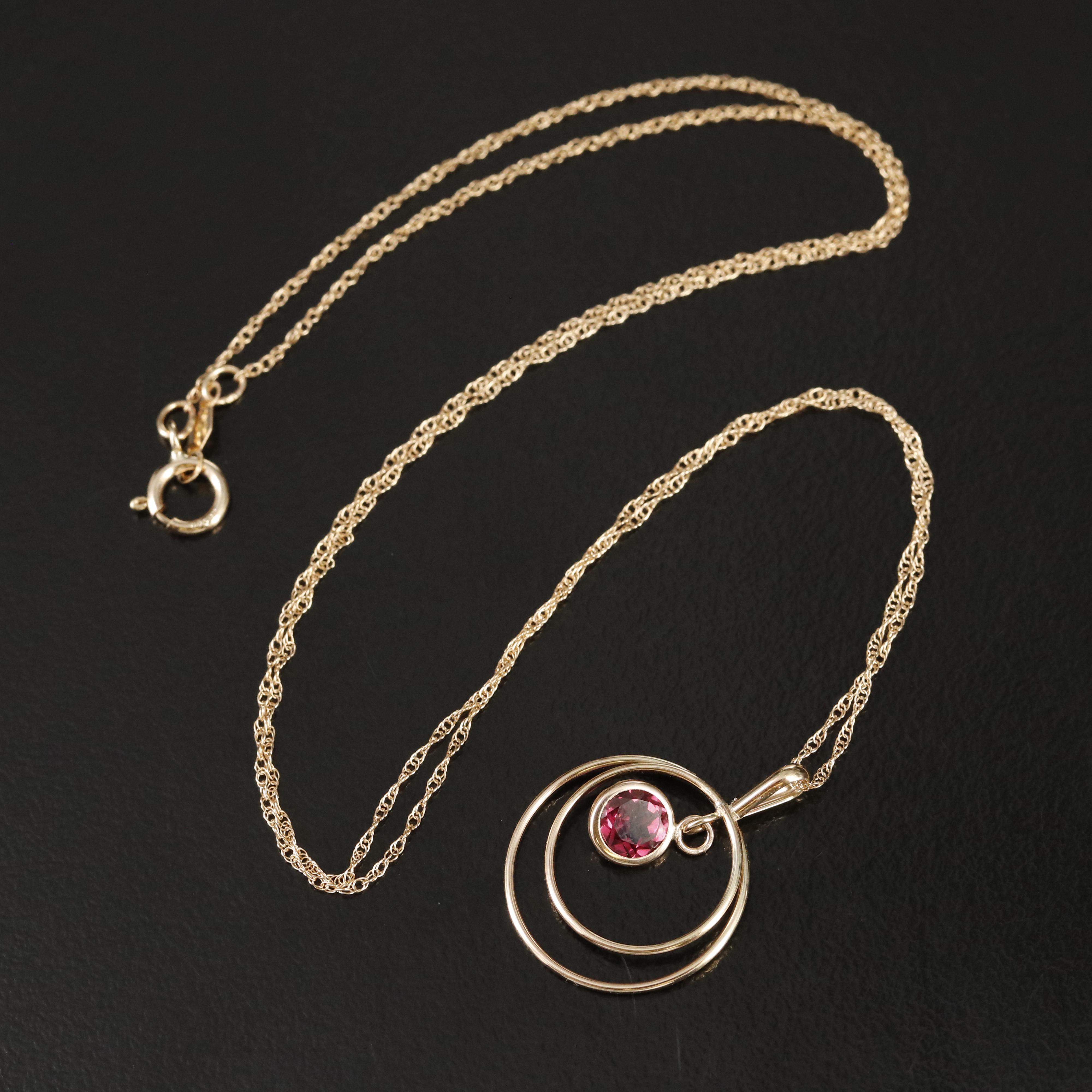 14K Garnet Open Circle Pendant Necklace