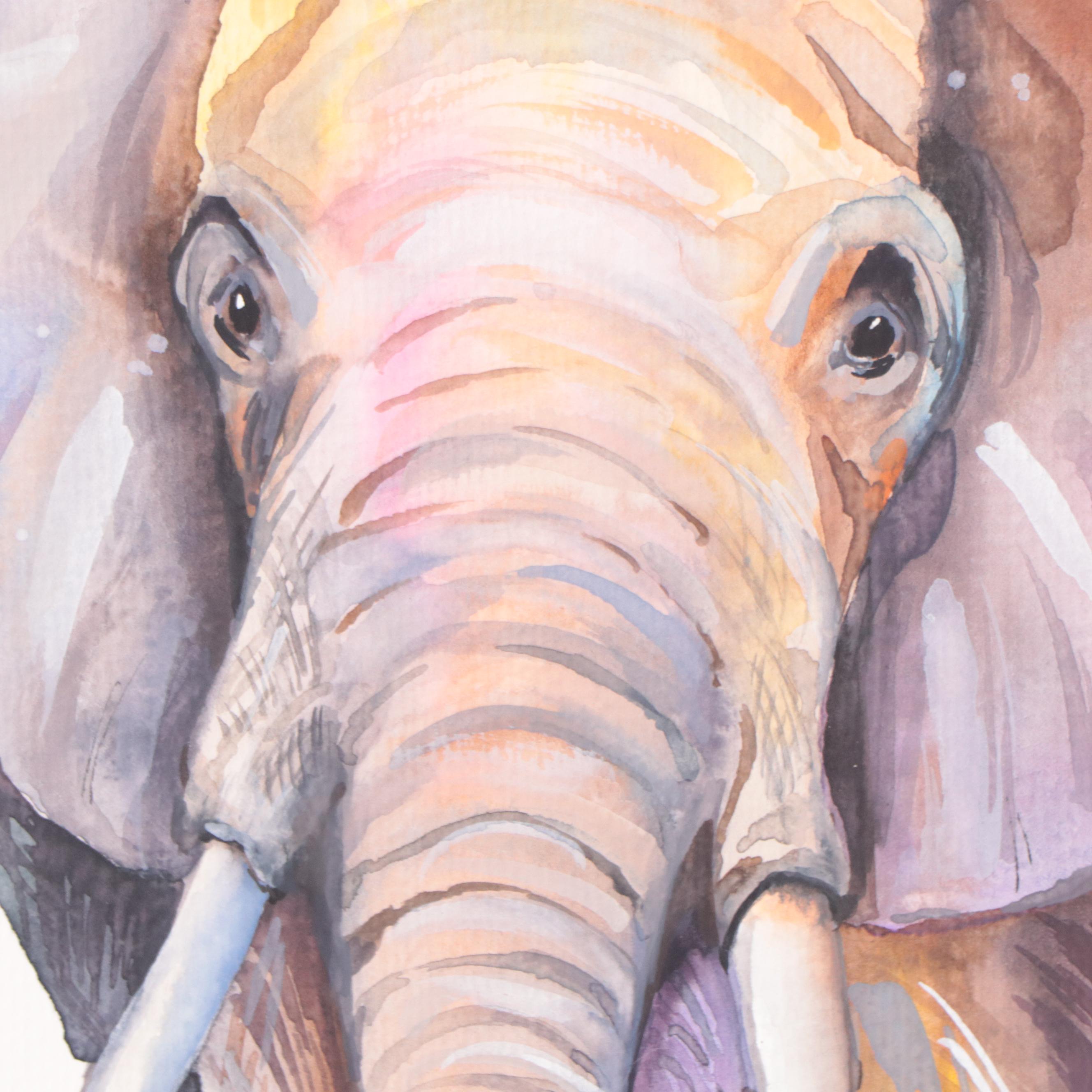 Anne Gorywine Watercolor Painting of Elephant, 2022