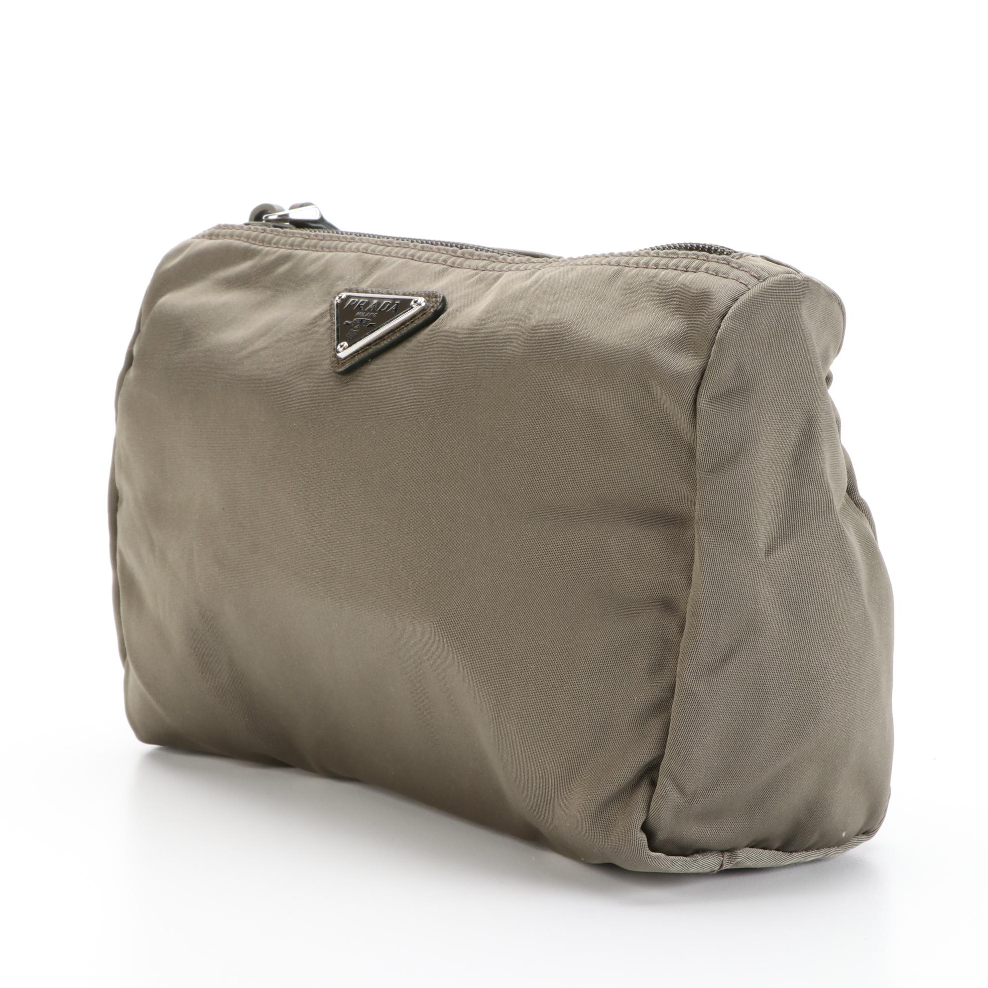 Prada Zipper Accessories Pouch Small in Olive Tessuto Nylon