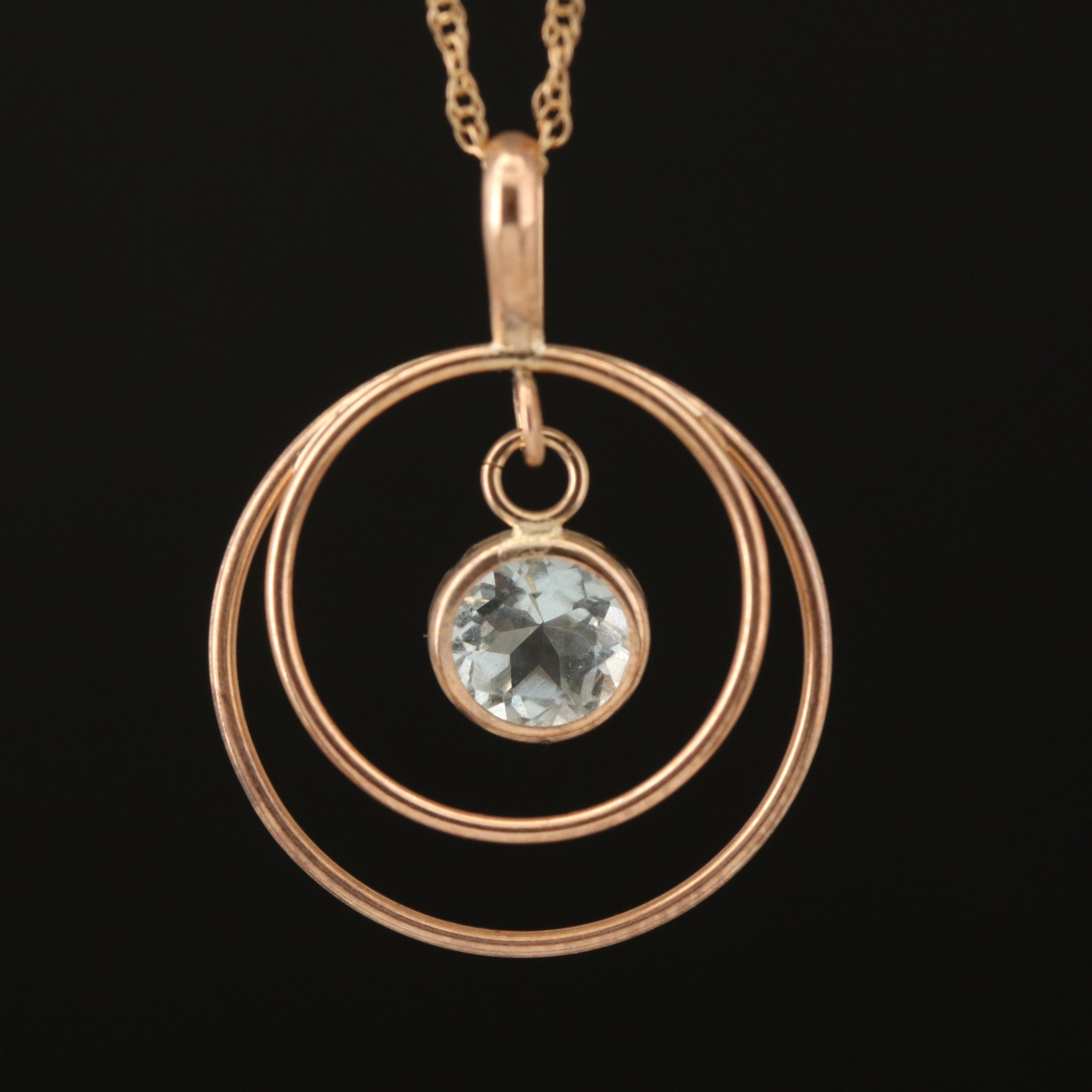 10K Aquamarine Concentric Pendant Necklace