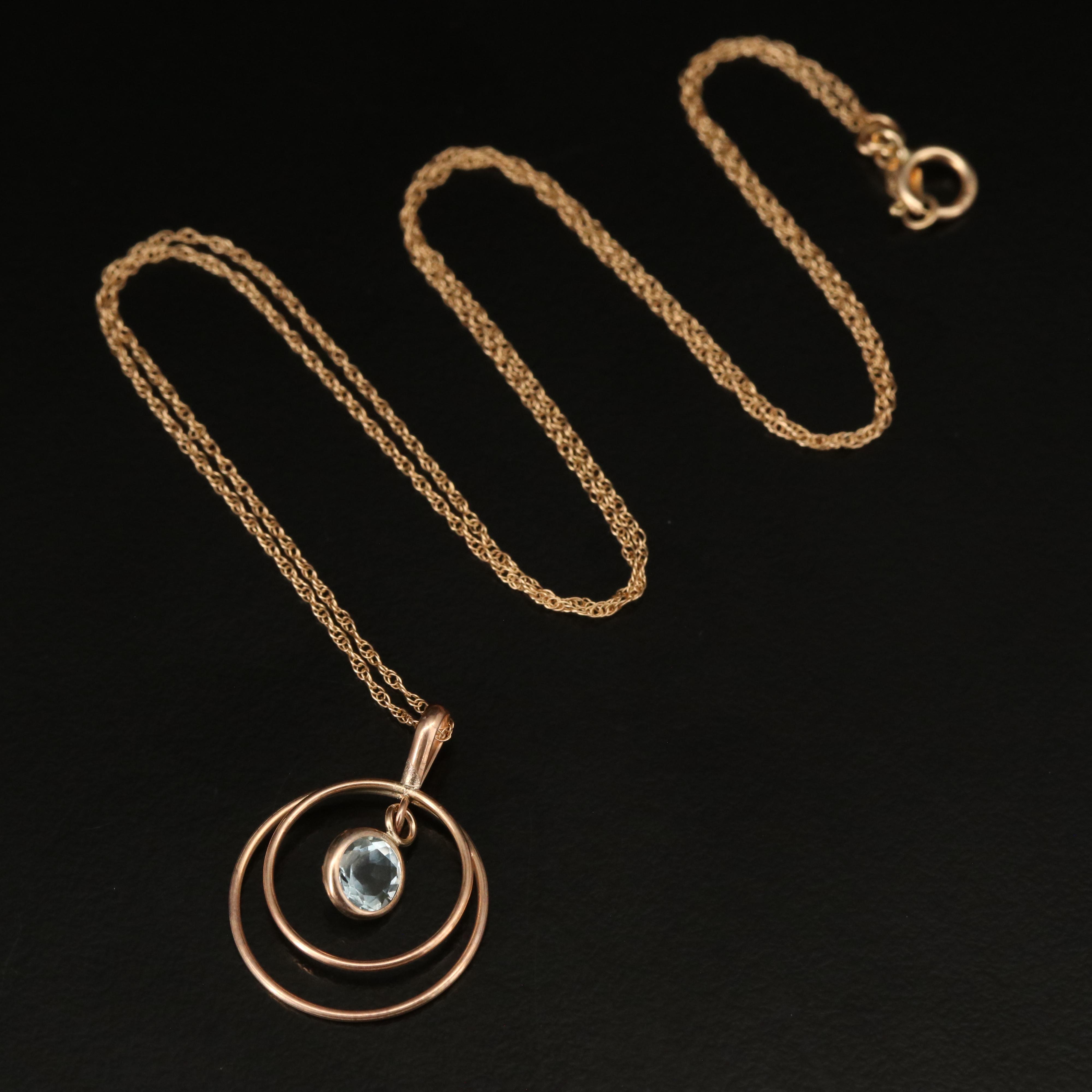 10K Aquamarine Concentric Pendant Necklace