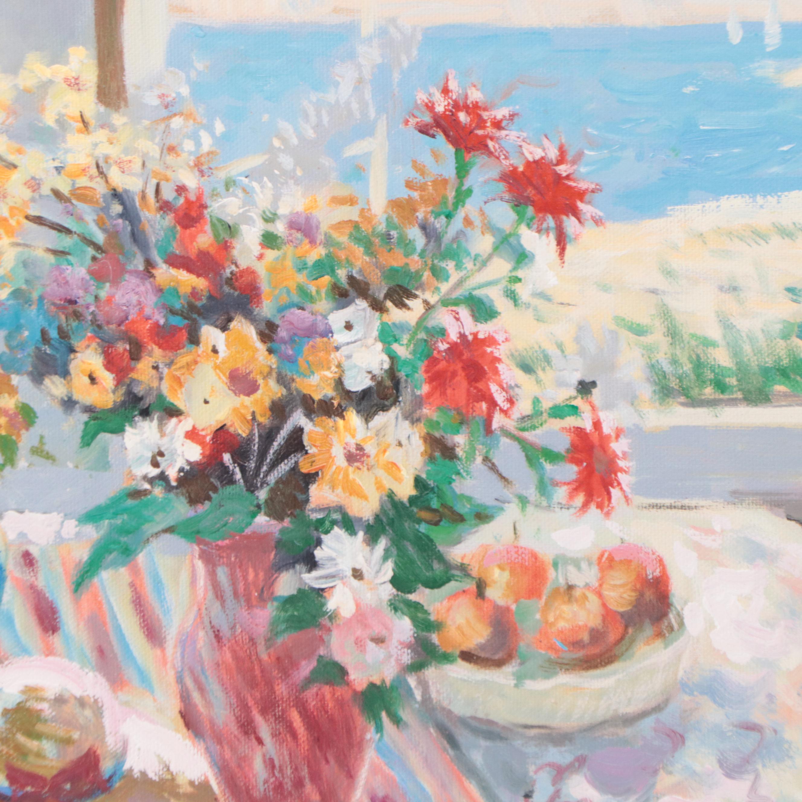 Robert Linn Floral Still Life Oil Painting, Late 20th Century