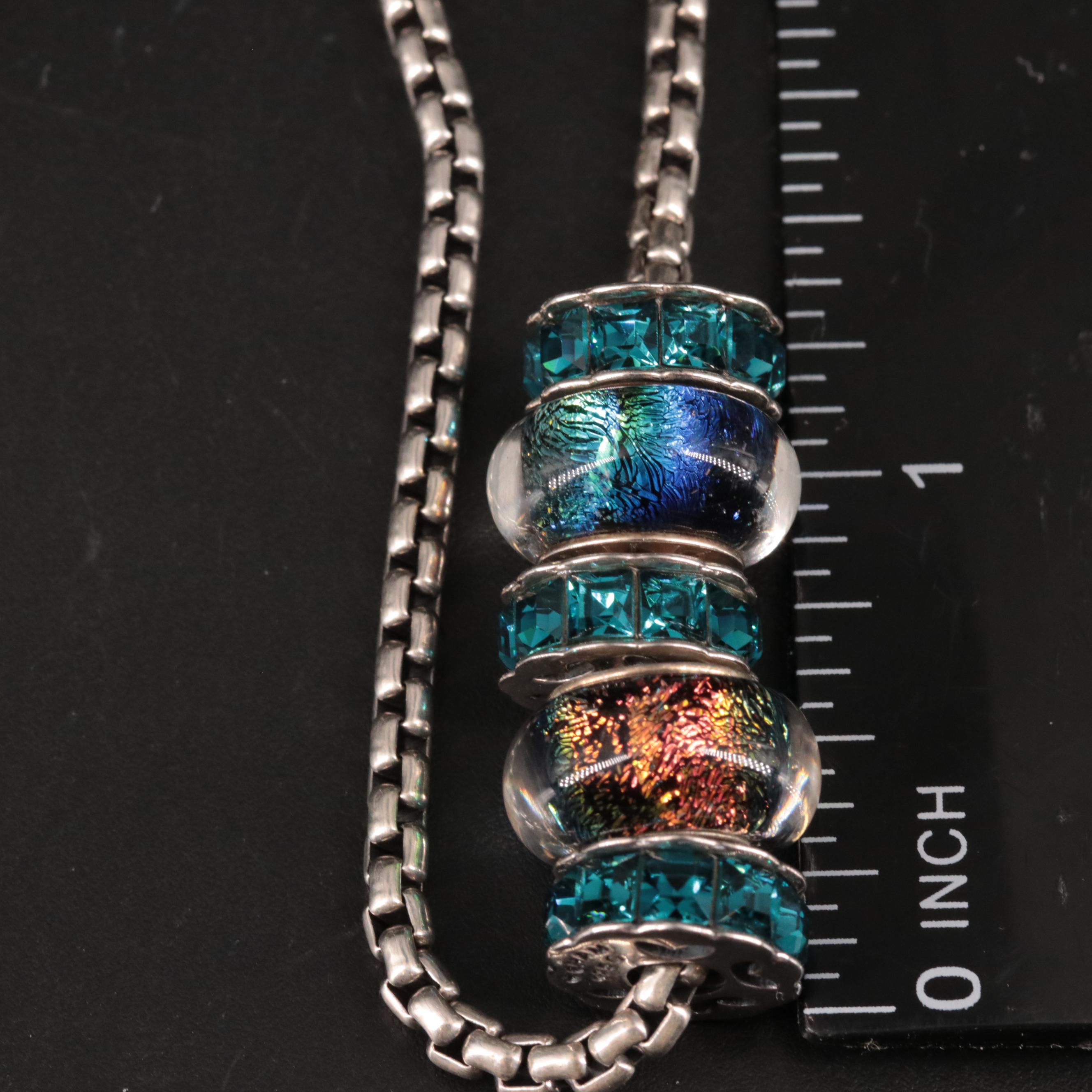 Sterling Chamilia Box Chain Necklace With Blue Glass Beads