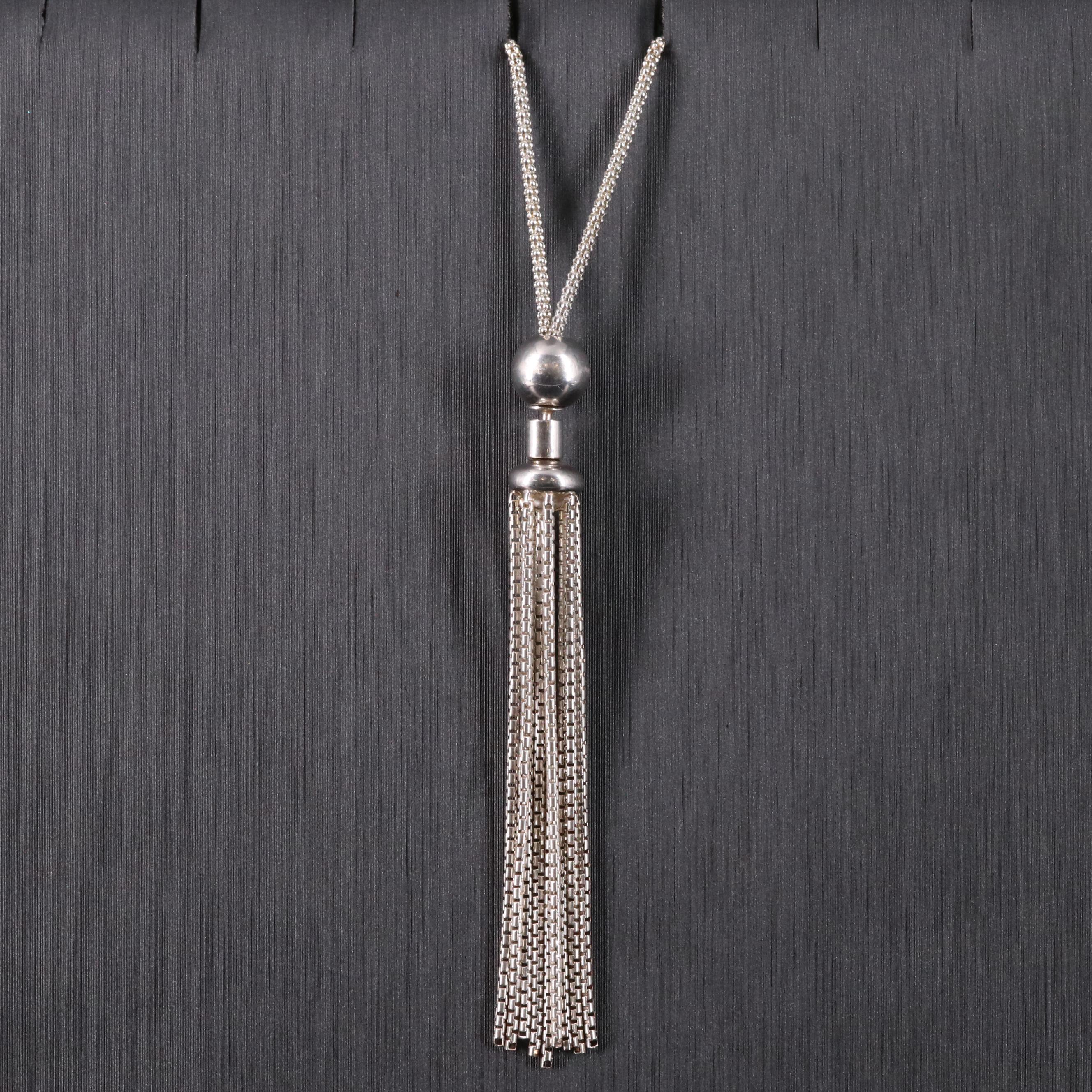 Sterling Popcorn Chain Tassel Necklace