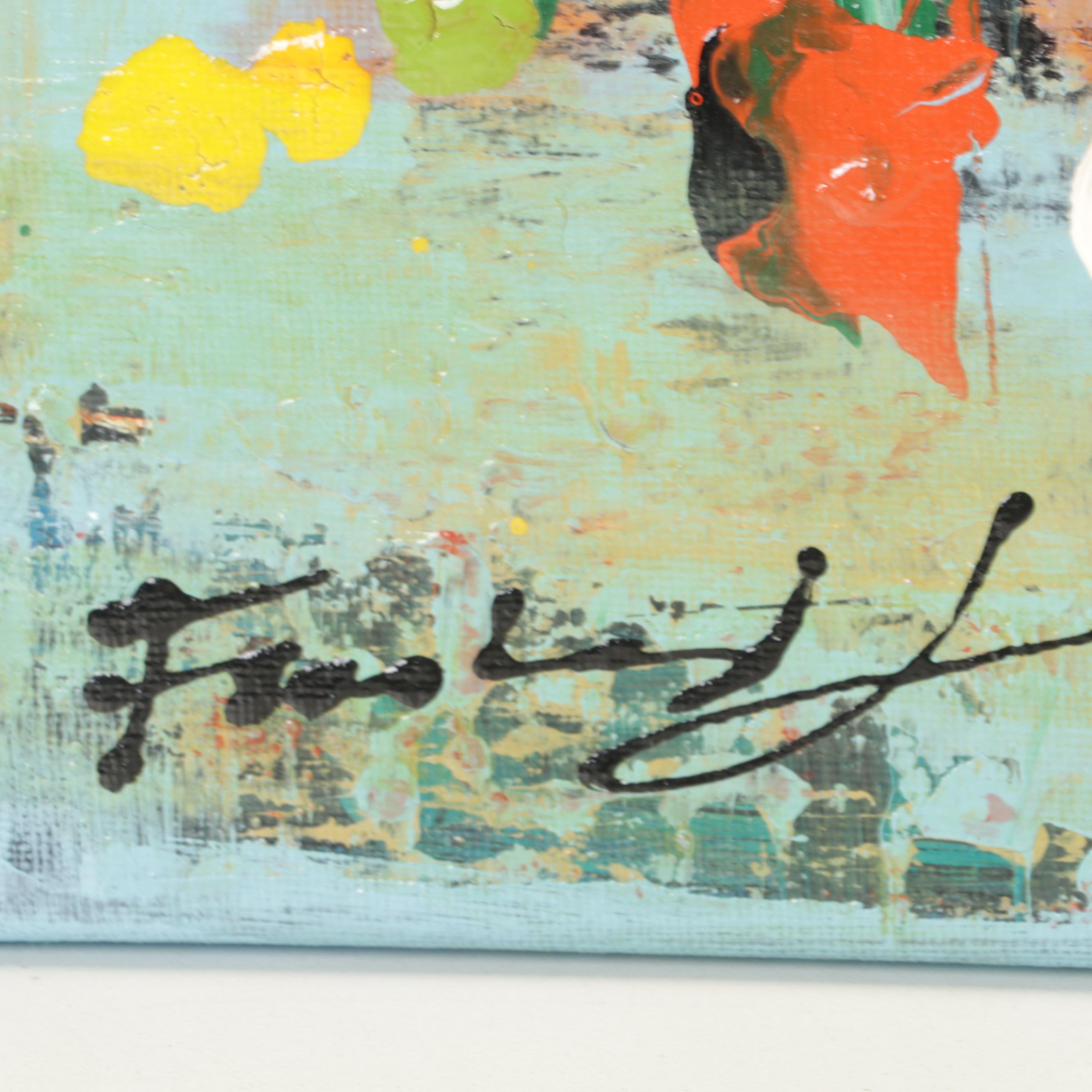 Farshad Lanjani Still Life Acrylic Painting of Flowers in Vase, 21st Century