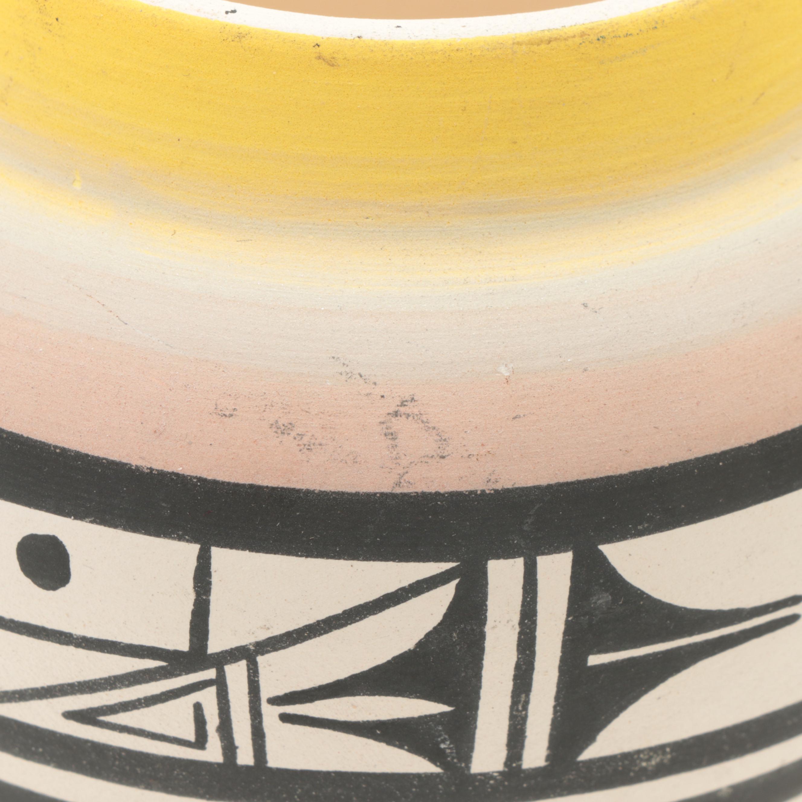 Artist Signed Hand-Painted Diné Navajo Pottery Olla
