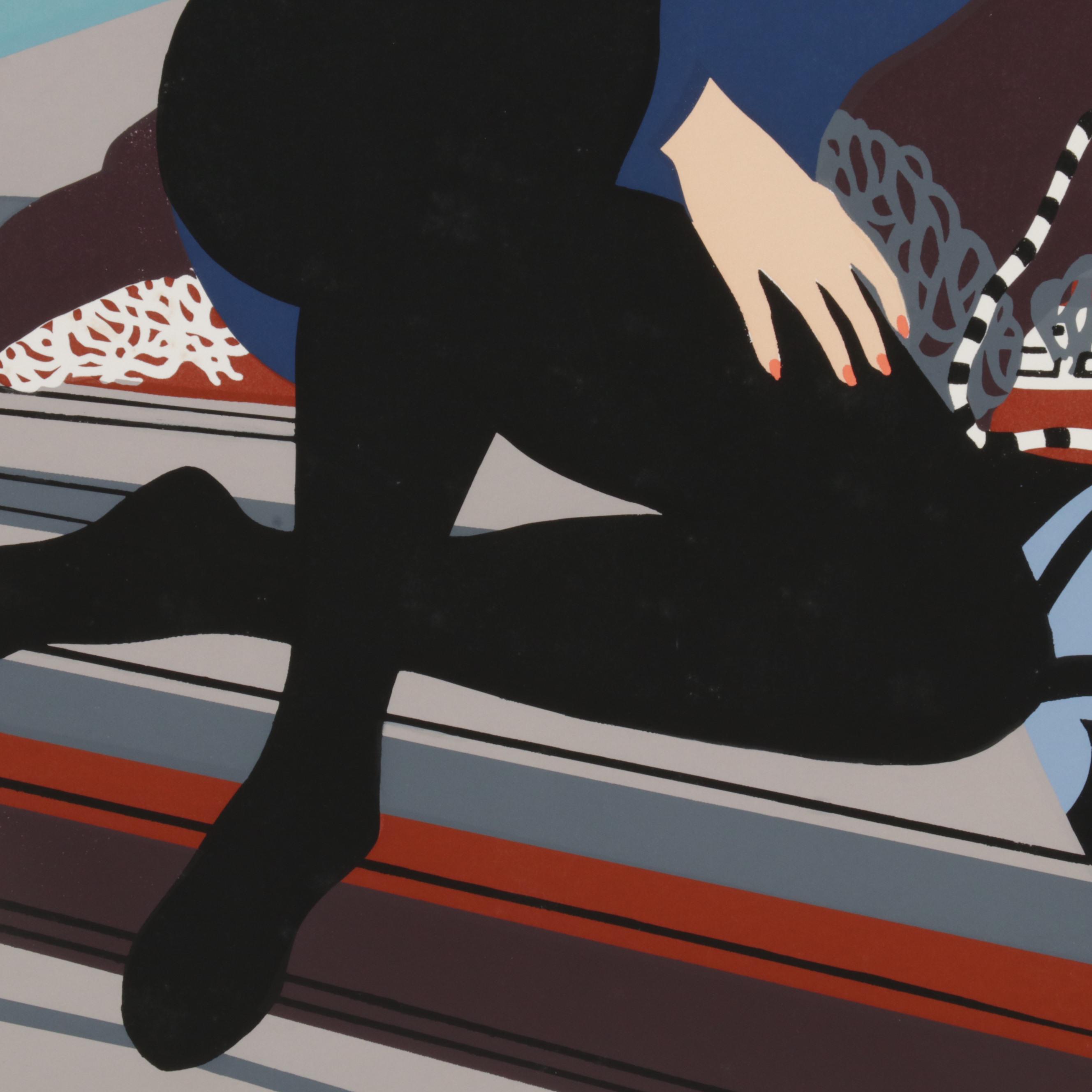 Lyn Seward Folk Art Serigraph "Blue Girl," Late 20th Century