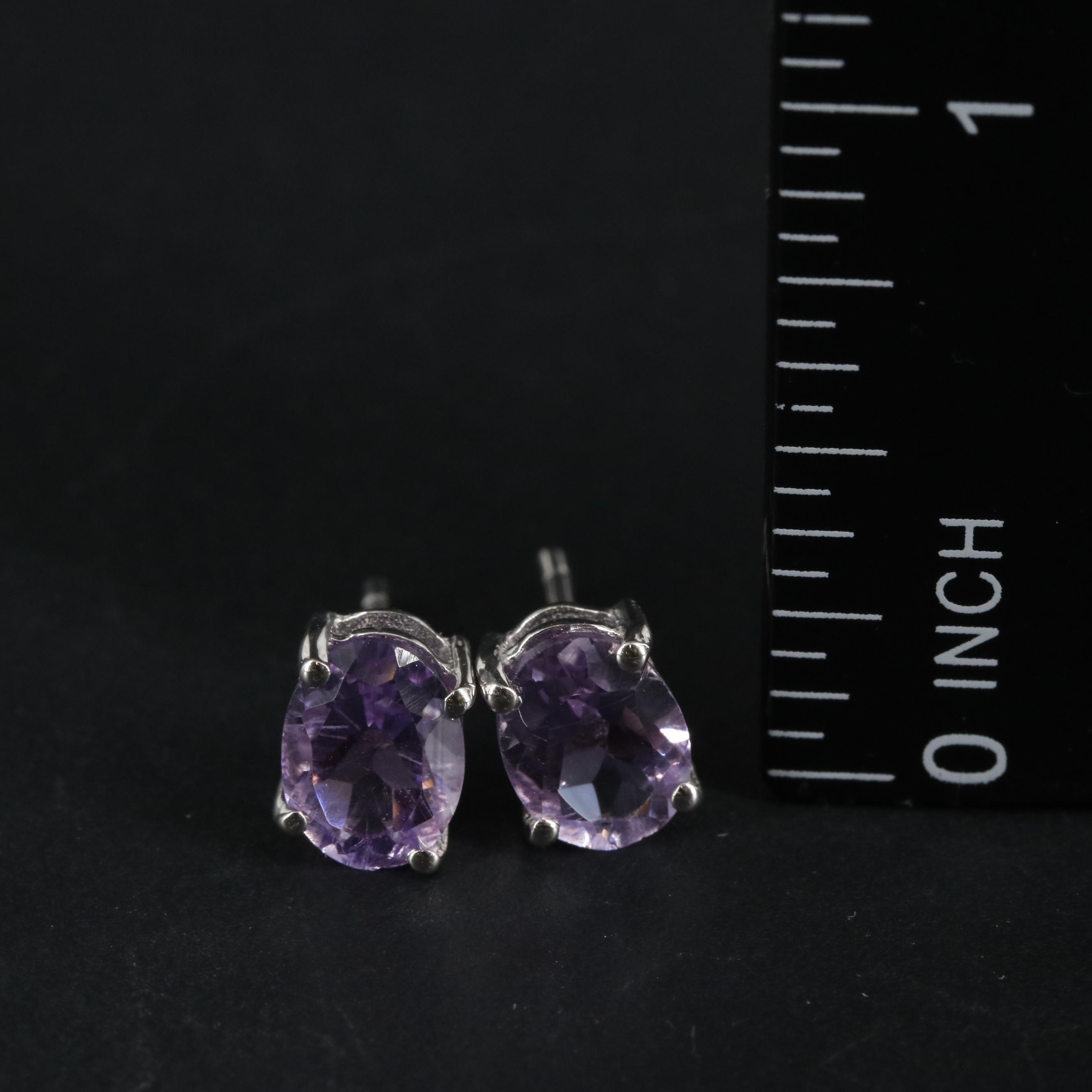 Sterling Purple Gemstone Stud Earrings