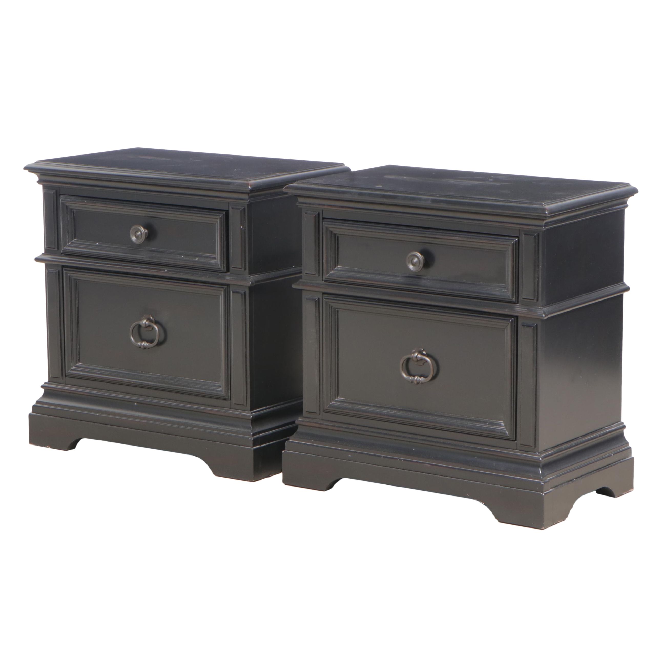 Pair of Havertys "Arrington" Ebonized Two-Drawer Nighstands