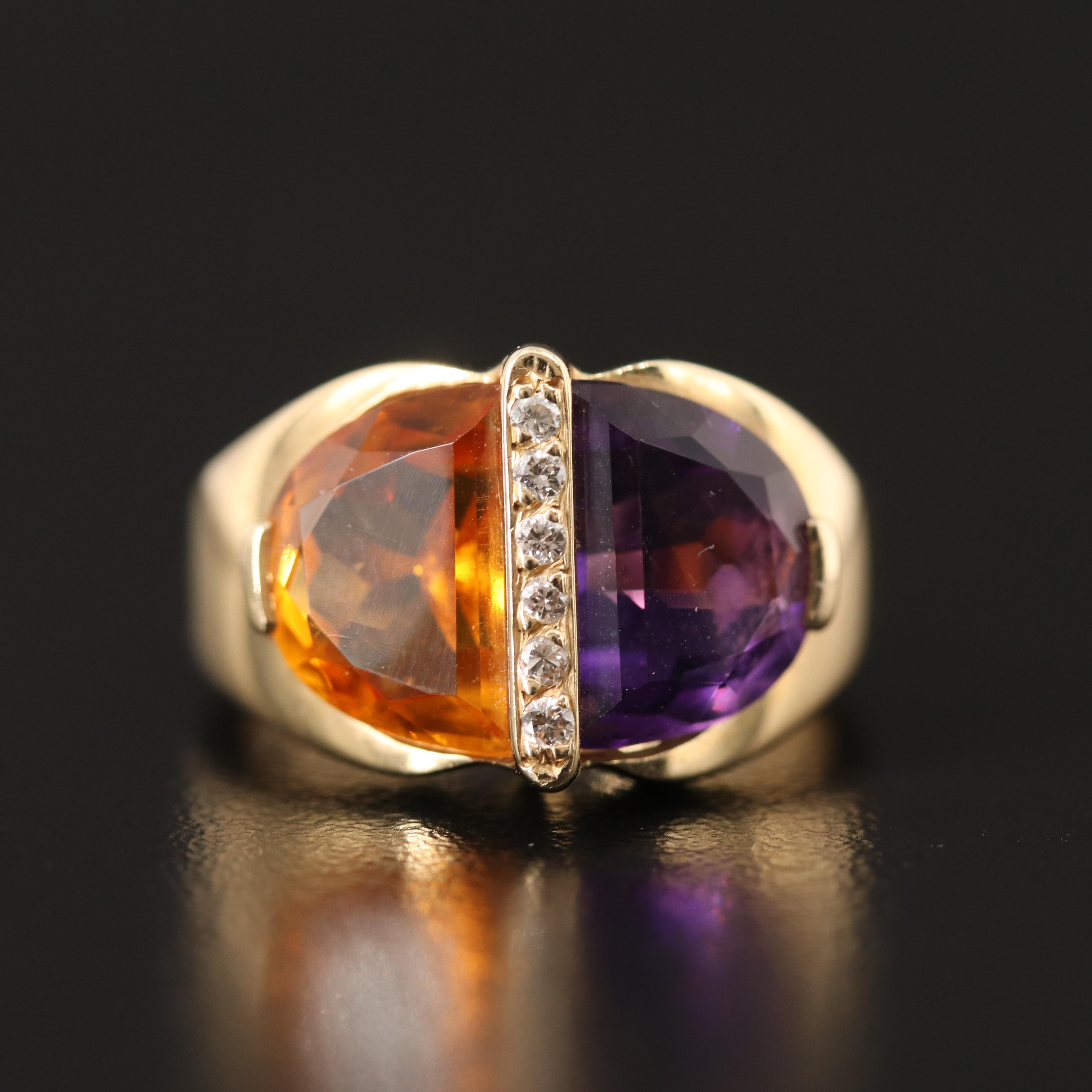Vintage B. A. Ballou & Co. 14K Amethyst and Citrine Ring with Diamond Accents