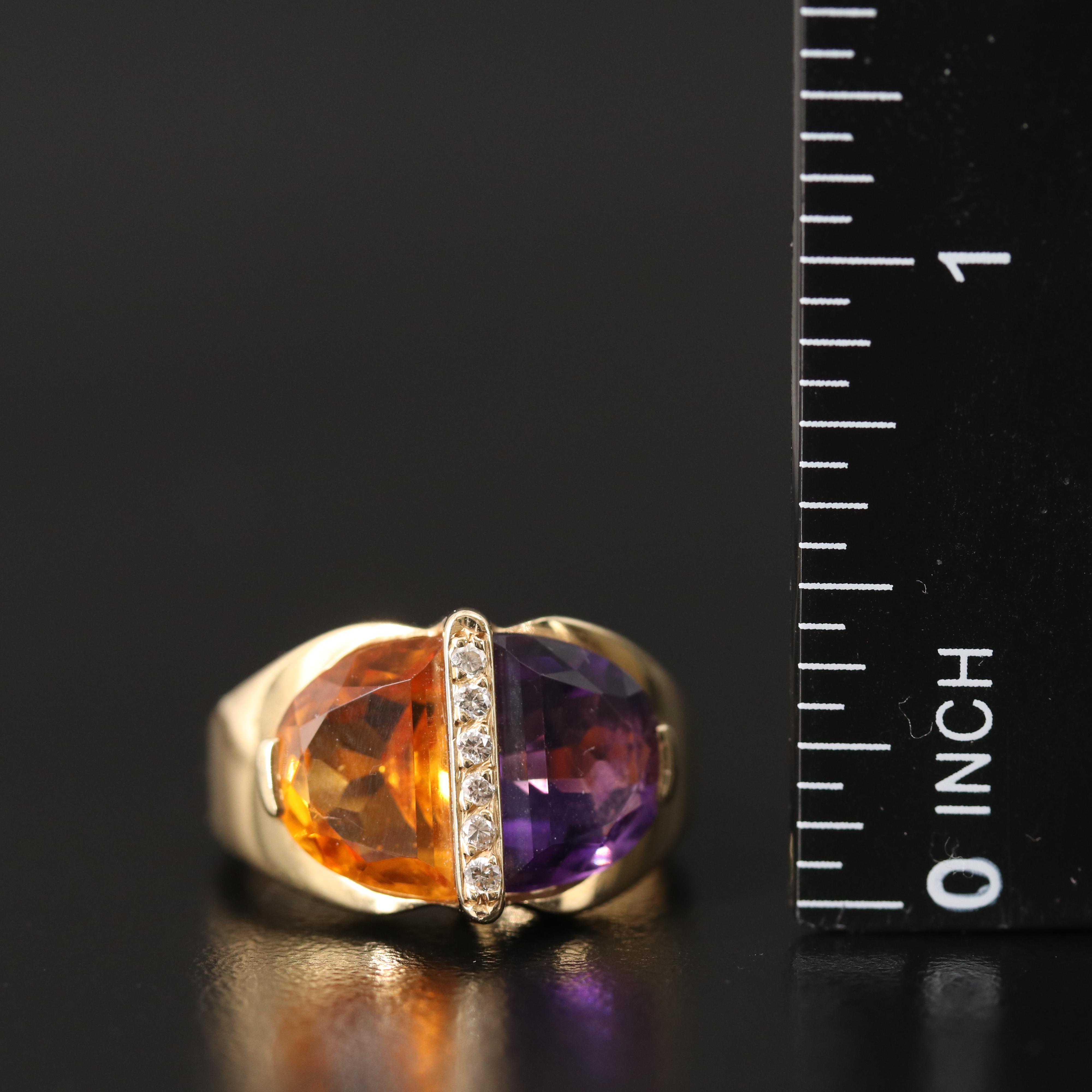 Vintage B. A. Ballou & Co. 14K Amethyst and Citrine Ring with Diamond Accents