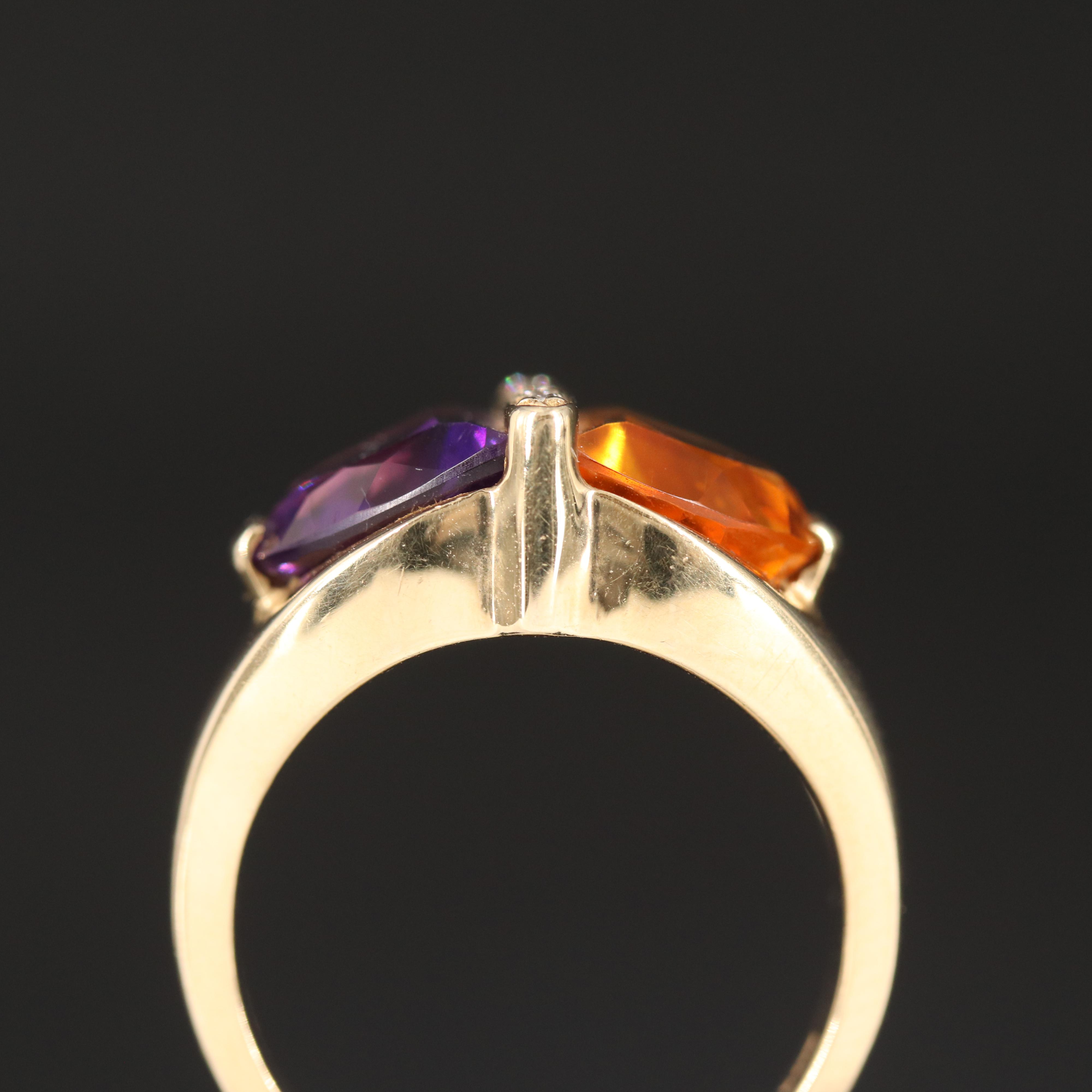 Vintage B. A. Ballou & Co. 14K Amethyst and Citrine Ring with Diamond Accents
