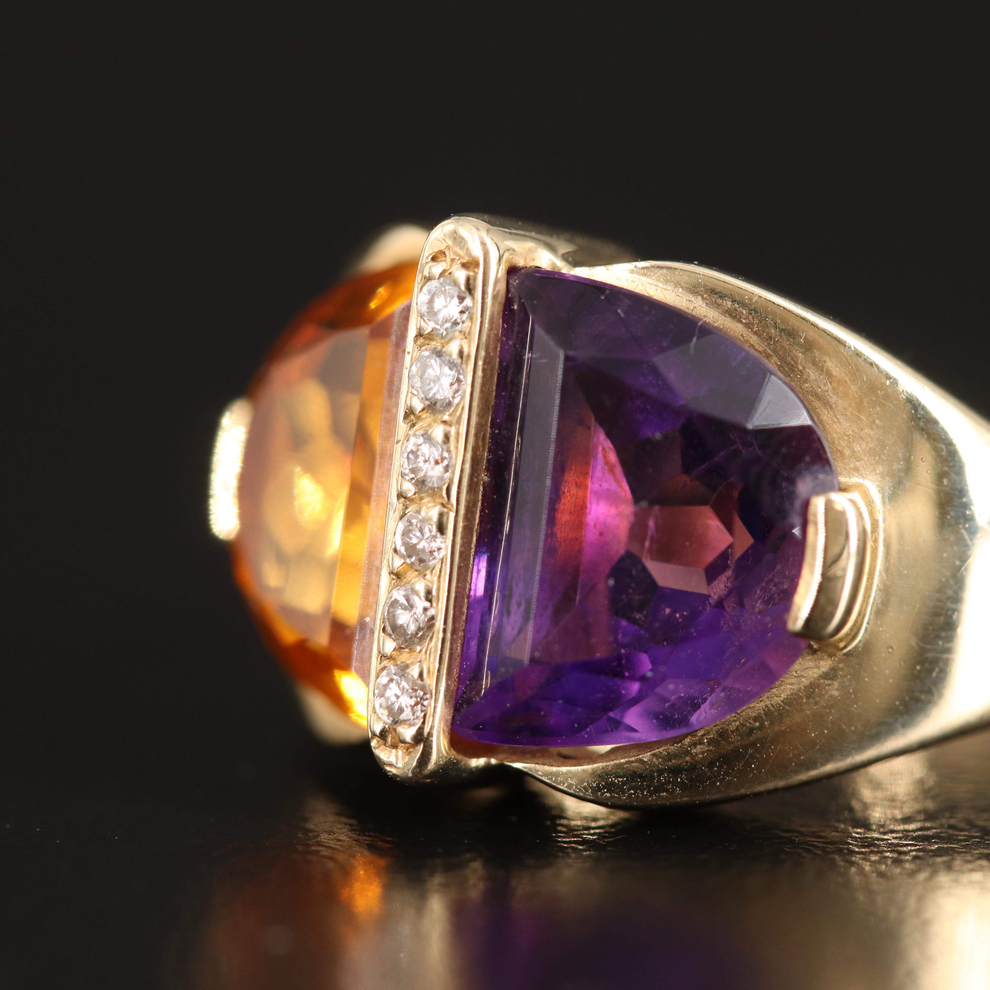 Vintage B. A. Ballou & Co. 14K Amethyst and Citrine Ring with Diamond Accents