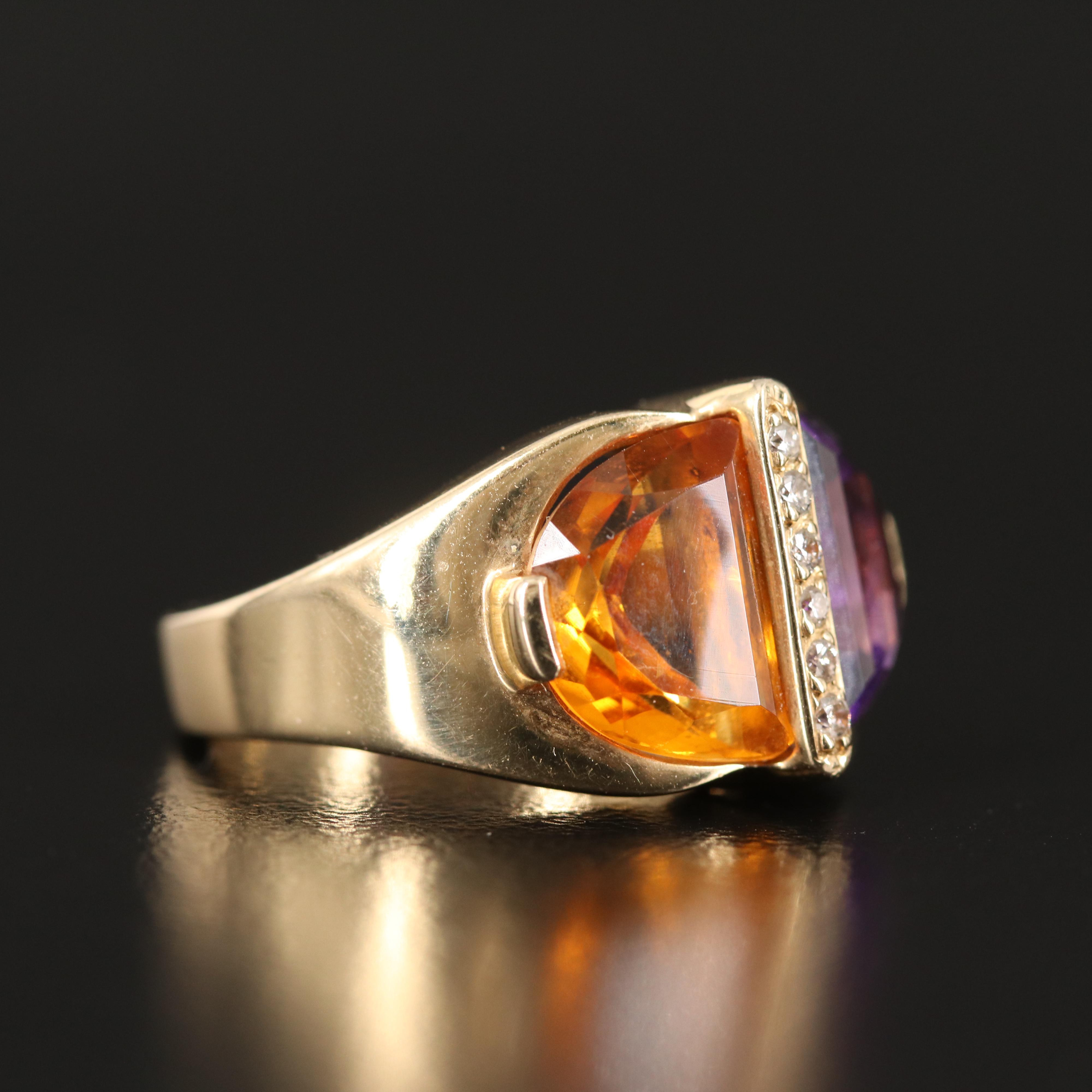 Vintage B. A. Ballou & Co. 14K Amethyst and Citrine Ring with Diamond Accents